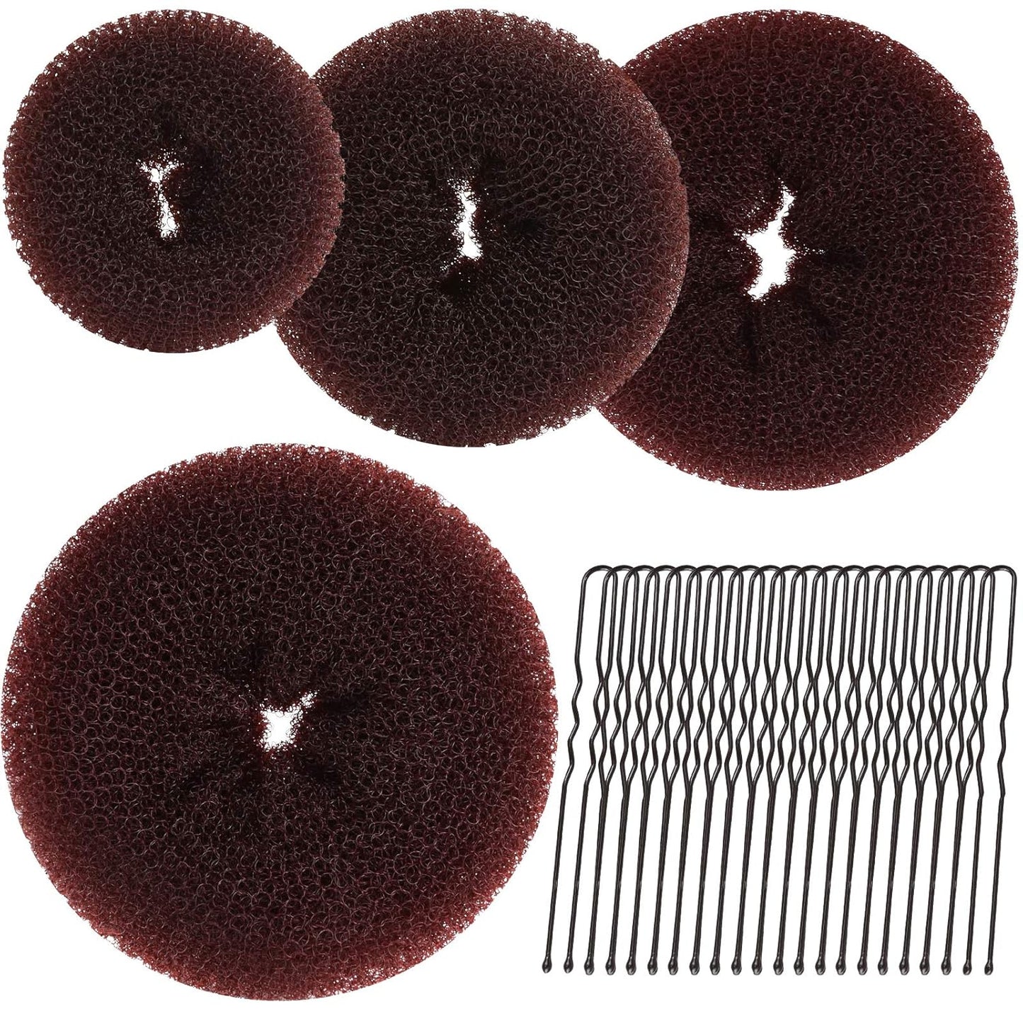 Teenitor Hair Bun Maker for Kids Girls - 4pcs Brown Ballet Buns in 4 Sizes, Hair Donuts