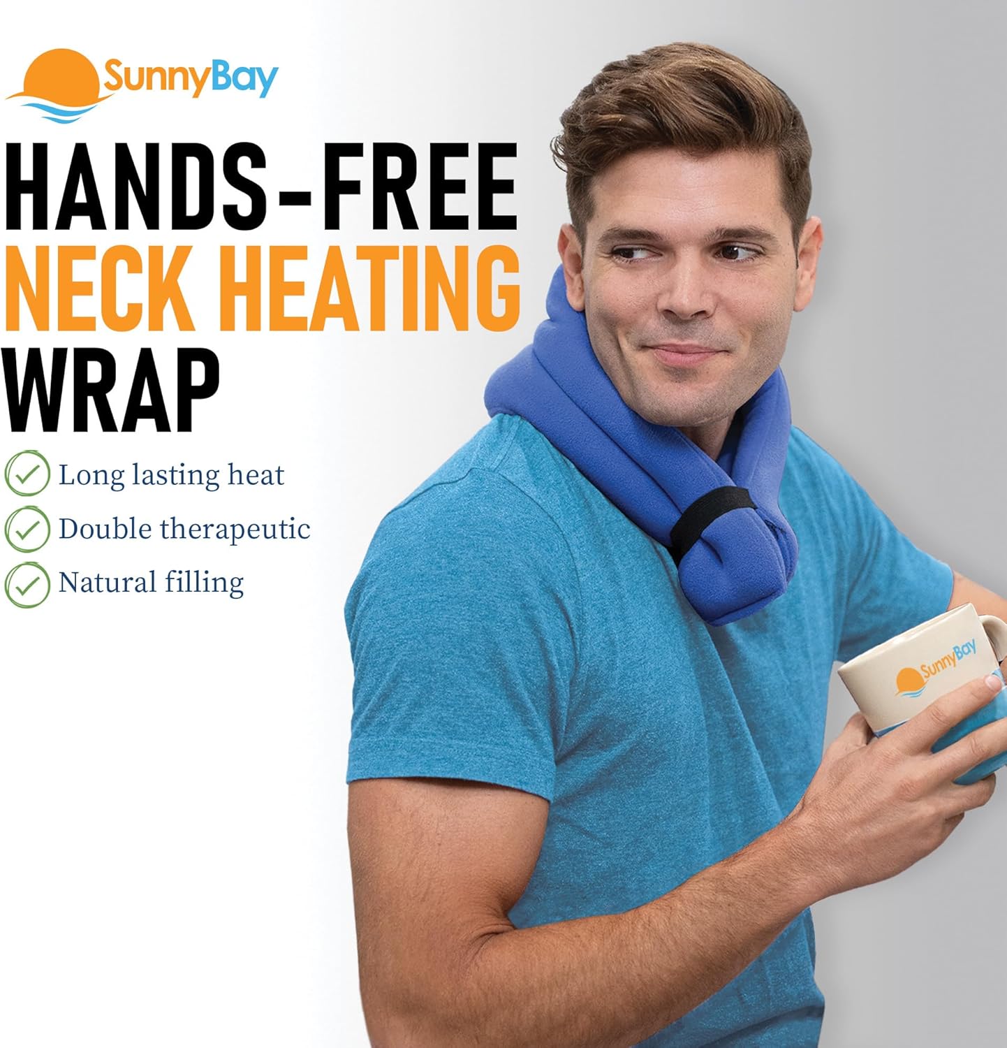 SunnyBay XL Microwave Heating Pad, Microwavable Heated Neck and Shoulder Wrap, Hands-Free Weighted Moist Hot or Cool Pack, Soft Fleece Cover and Flaxseed Filling, 30 Inch Extra-Long Length, SkyBlue