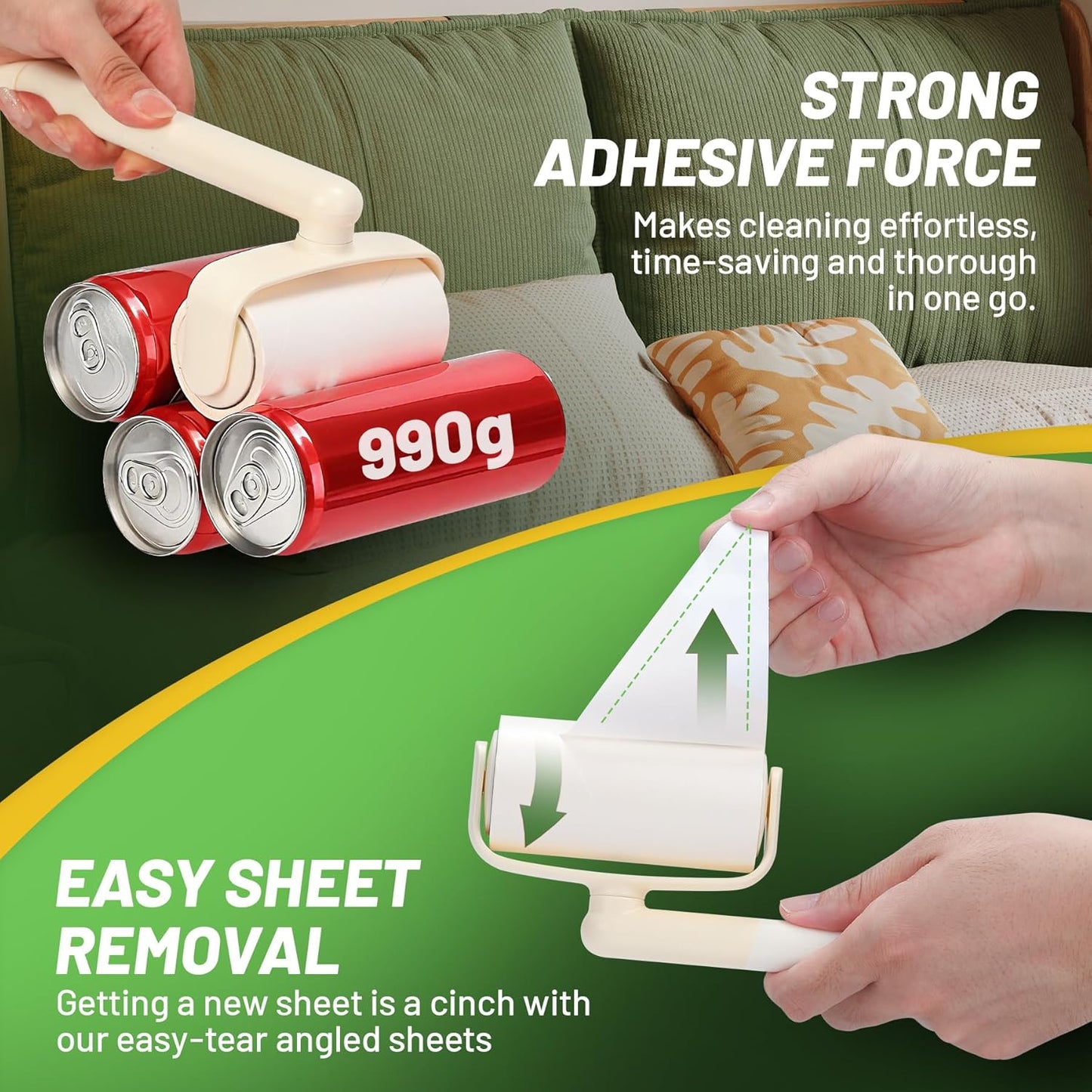 Lint Roller 2-in-1 Rotatable Handle Pet Hair Remover for Laundry Dog Hair, Cat Hair, Animal Fur, Fuzz Extra Sticky Roller for Couch, Clothes, Furniture and Carpet(2 Pack)