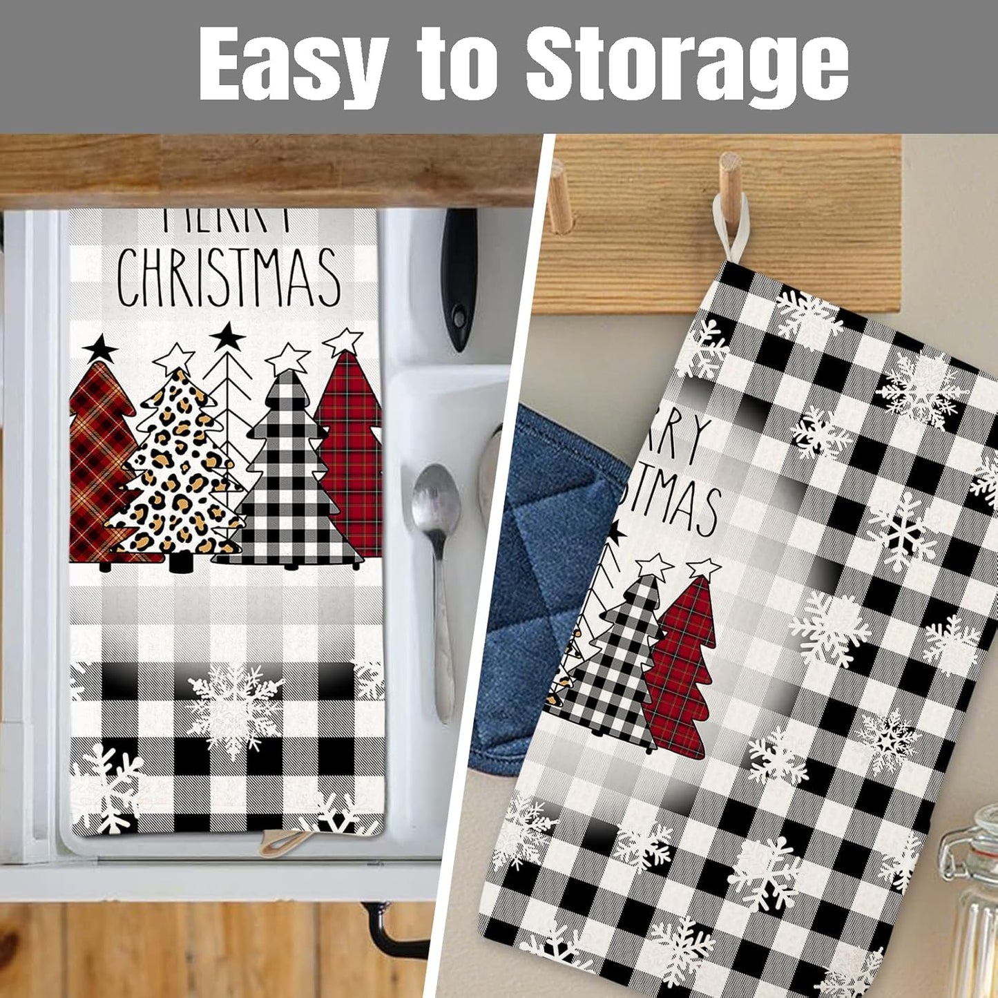 Dish Drying Mat for Kitchen Counter Large 16" x 18" Buffalo Plaid Christmas Tree Absorbent Microfiber Dishes Drainer Rack Mats Pad Reusable Washable
