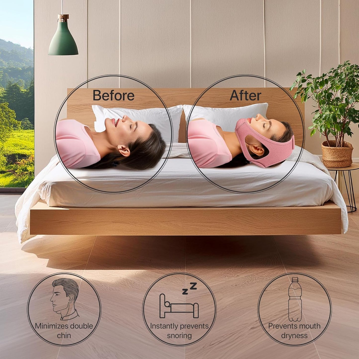 Chin Strap for CPAP Users | Comfortable Mouth Support to Encourage Closed Mouth Positioning Nasal Breathing for Men and Women Who Breathe Through The Mouth During Sleep by PIDOTI (Pink, L-XL)