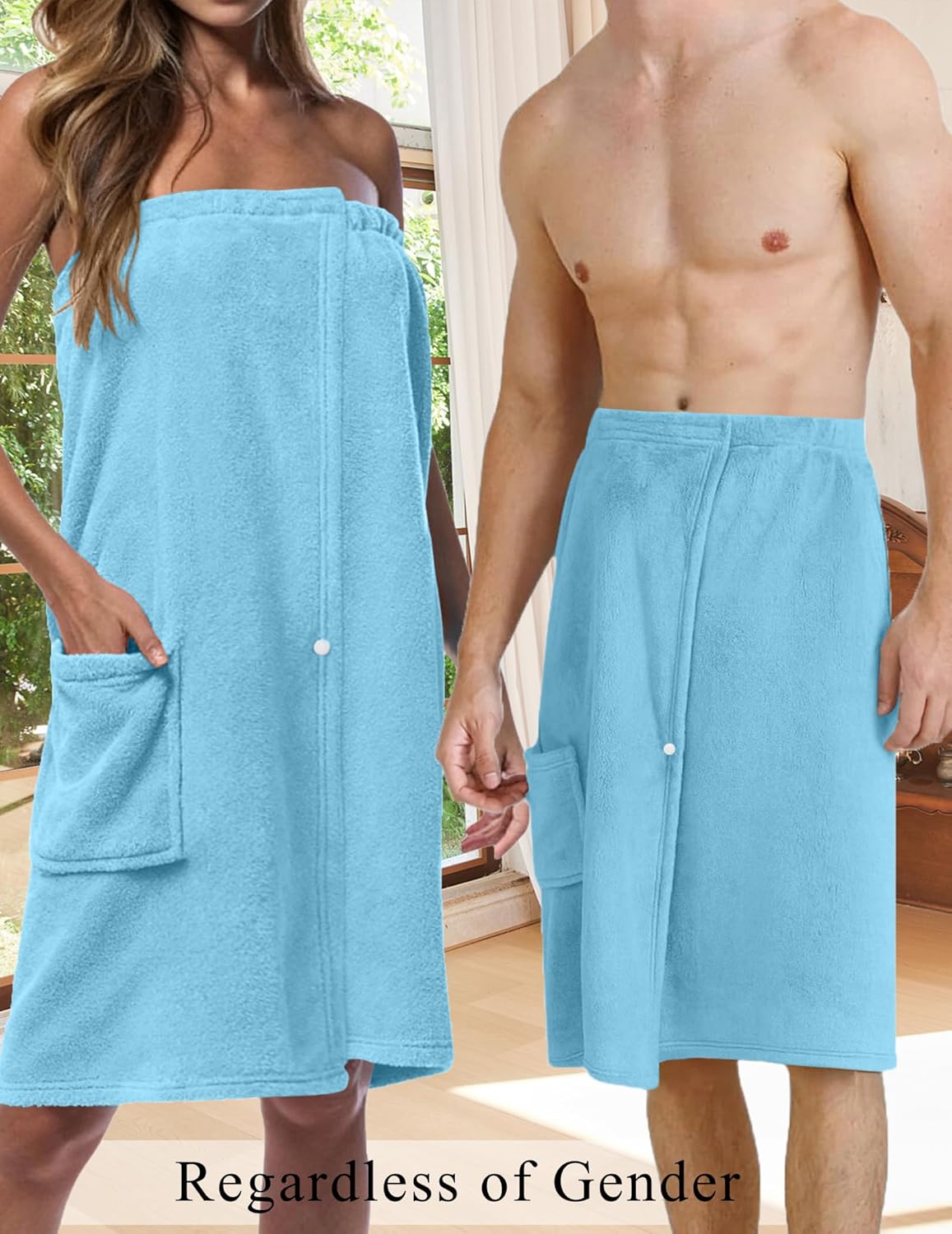 Ekouaer Women's Plush Towel Wrap Soft Lightweight Shower Wrap Absorbent Spa Body Wrap Bath Robe with Velcro S-L