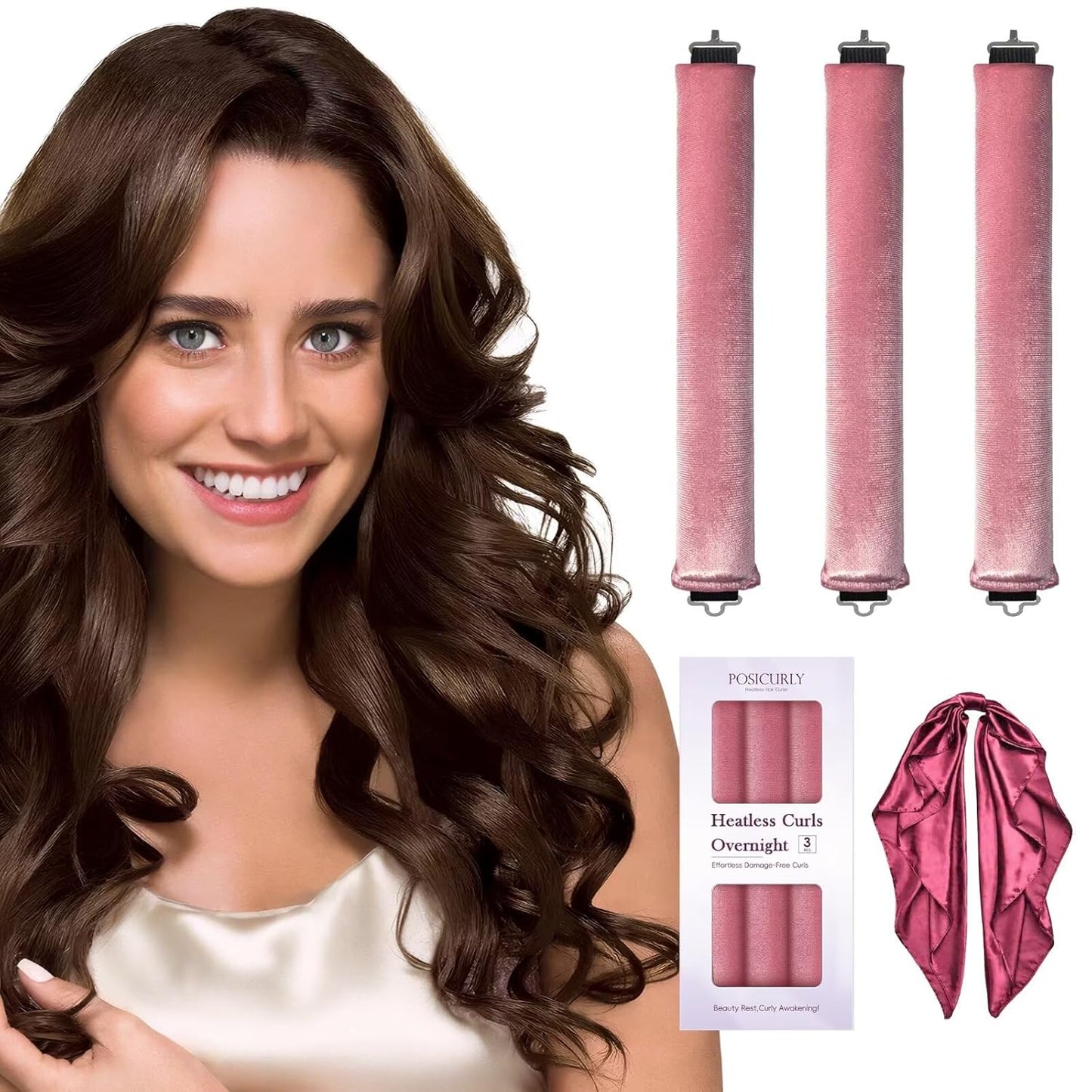 Heatless Hair Curler Overnight Curls-3 Pcs No Heat Curling Blowout Rod to Sleep In,Hair Rollers with Satin Scarf