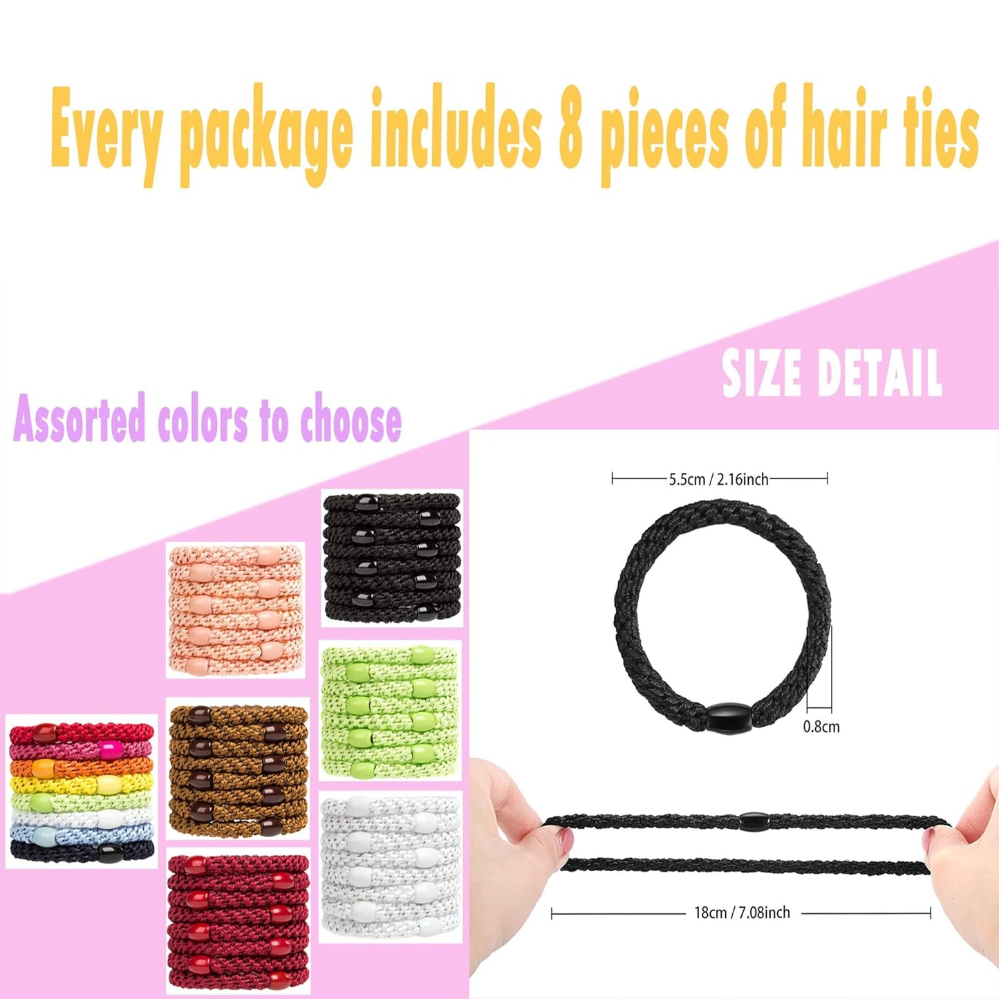 AXEN 8PCS Elastic Hair Tie for Women Girls, Cotton Bands Soft Woven Ponytail Holders for Thick Hair and Curly Hair, Double Mixed Colors