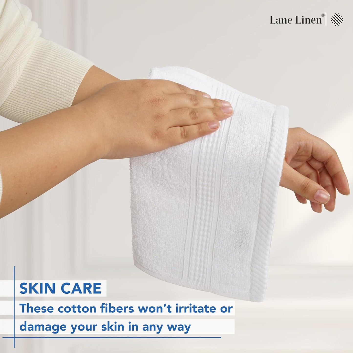 LANE LINEN 12 PC Wash Cloths Bathroom Set -100% Cotton Highly Absorbent Washcloths Bulk, Premium Spa & Hotel Quality Wash Clothes -White