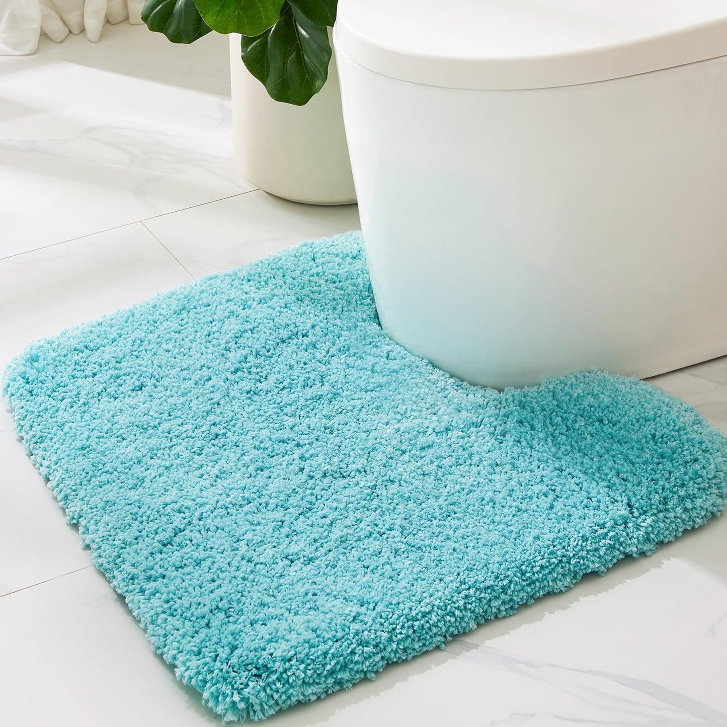 ILANGO Teal Toilet Rugs U Shaped 22" × 24" Non Slip & Super Absorbent Extra Thick Soft, Washable Bath Mats for Bathroom Floor, Microfiber Plush Shaggy Contour Bath Rugs for Toilet,Dry Quick
