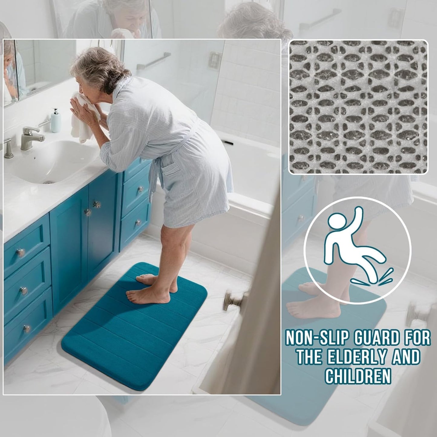 Yimobra Bathroom Runner 60"x24", Non Slip Memory Foam Bath Mat, Super Soft Water Absorbent Hallway Carpet, Machine Washable Rug for Vanity Tub Shower, Peacock Blue
