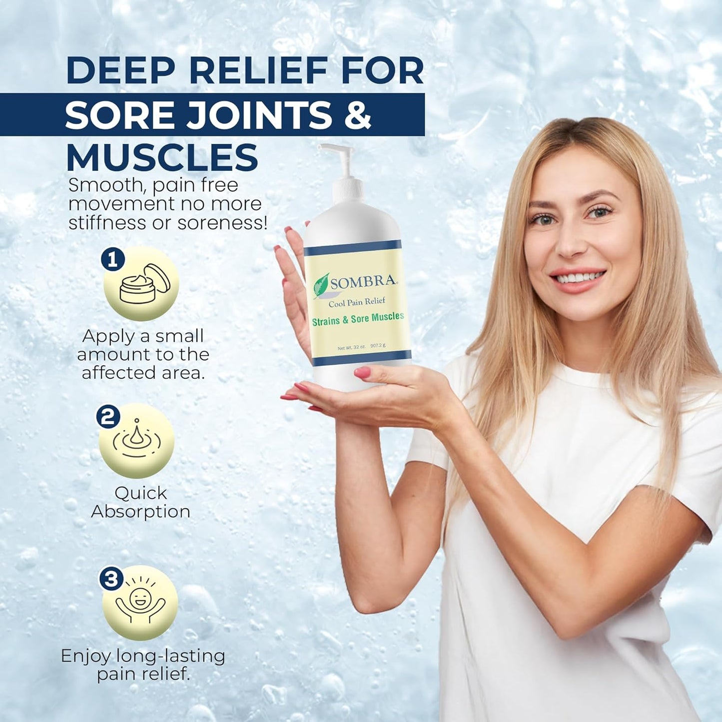 Sombra Original Cool Therapy Gel Cold Pain Relief for Swelling, Growing Pains, Soreness, Post-Workout, Vegan Formula Free of Artificial Fragrances, Dyes, NSAID, Wax, Petroleum, Alcohol - 32oz Pump