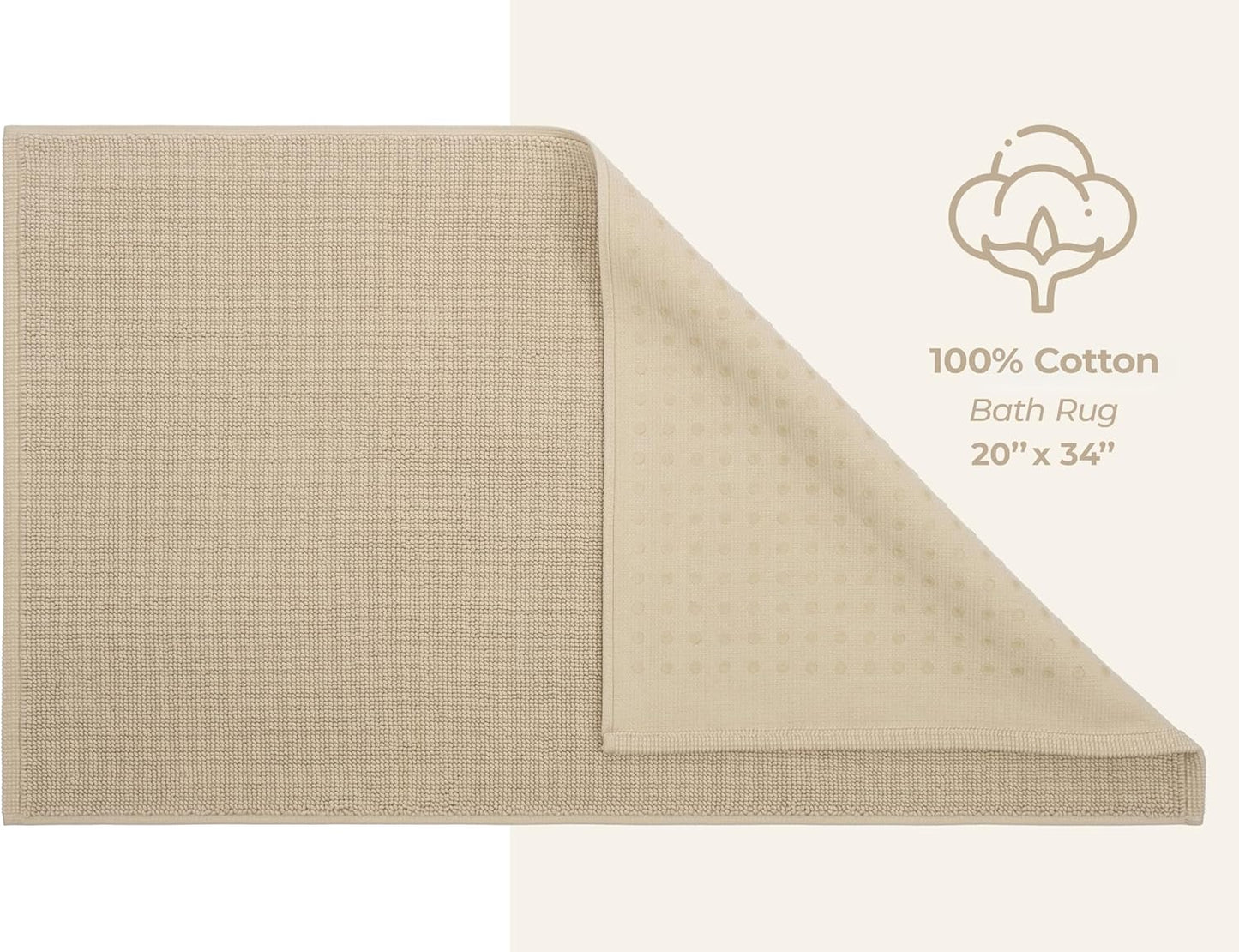 American Soft Linen Bath Rug, 20 in 34 in 100% Cotton Bath Mats Rugs for Bathroom, Slip Reducer Washable Shaggy Form Area Rugs, Beige Bath Rug