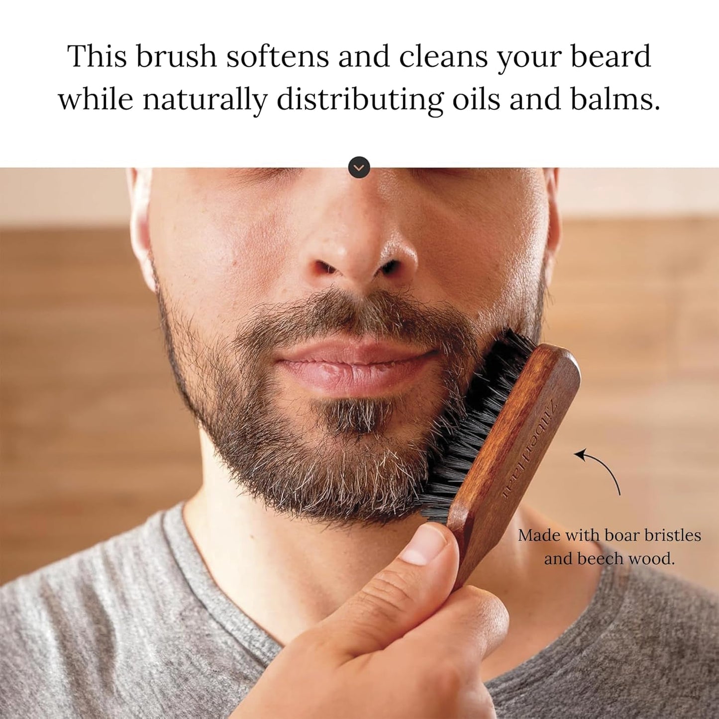 ZilberHaar - Beard Care Kit for Men - 1 Regular Beard Brush + 1 Beard Balm + 1 Moisturizing Cream - Stiff Boar Bristles and Beech Wood - Short to Medium Length Beards - Supplied in a Velvet Bag