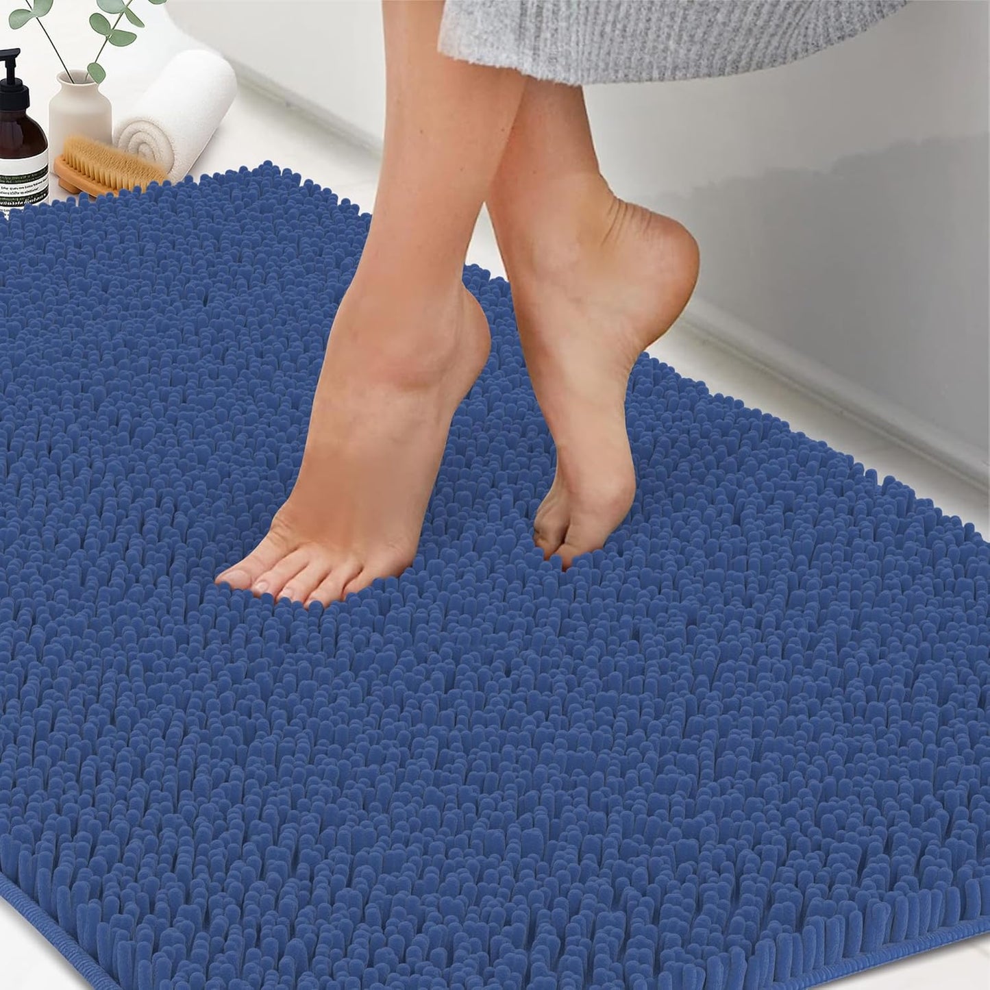 Chenille Bath Mats, Plush Absorbent Bath Mats Quick Dry, Soft & Machine Washable, Non Slip Carpet For Bathroom, Thick Bathroom Rugs, Shower Restroom Rug Mat, Alfombras De Baño, Bathrugs Matts, 61"x31"