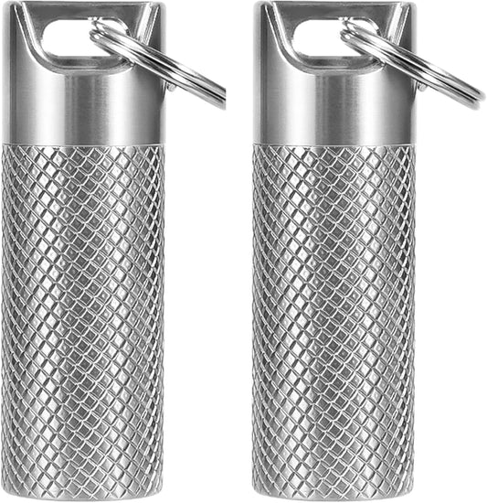 Small Titanium Pill Case Keychain - IPX7 100% Waterproof, Extreme Temp Resistant, Large Capacity, Double O-Ring Seal for Theaters & Travel (2PC)