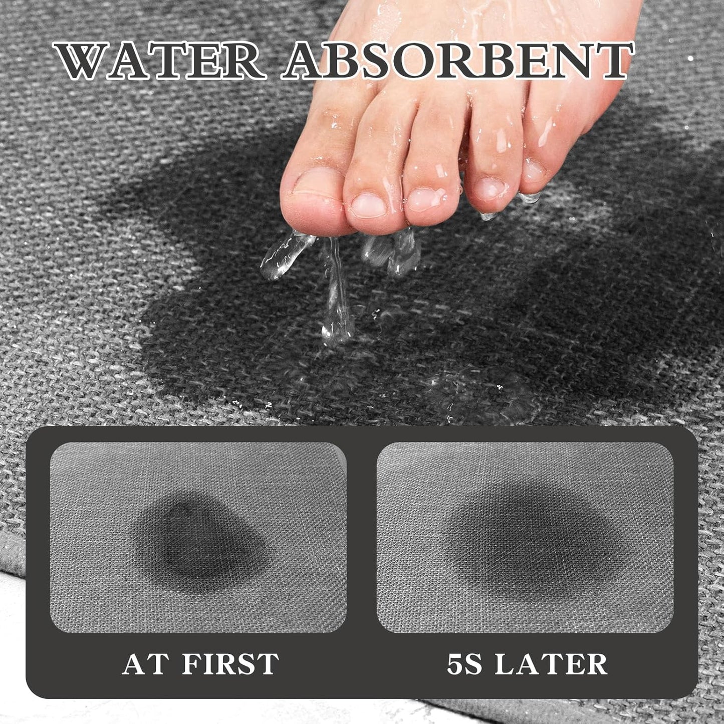 chakme Bath Mat 36x25, Ultra Thin Non Slip, Quick Dry Absorbent, Dark Grey, 36"x25"