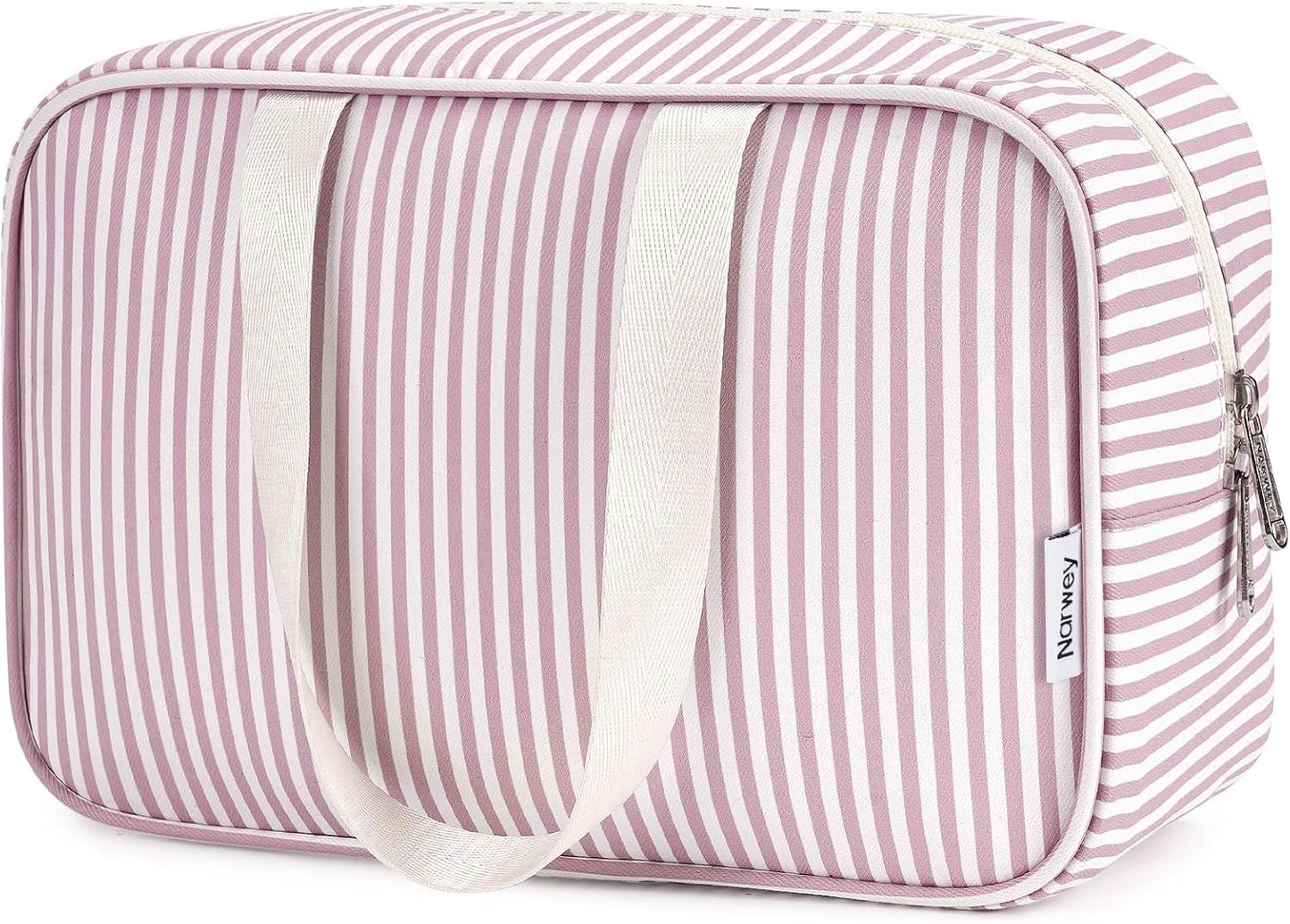 Full Size Toiletry Bag Women Large Cosmetic Bag Travel Makeup Bag Organizer Medicine Bag for Toiletries Essentials Accessories (Dusty Rose Stripe, Large)