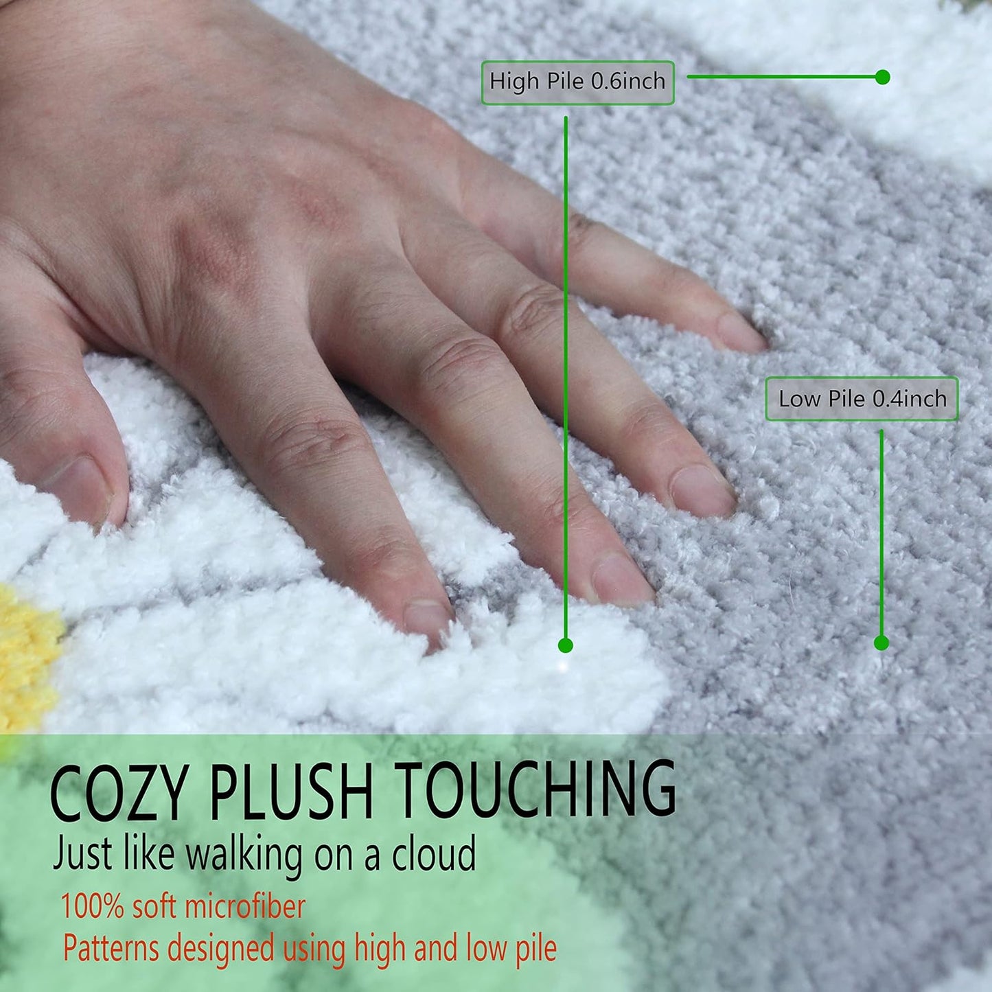 Bathroom Rugs Mat, White Flower Bath Rugs Fluffy Soft Superfine Fiber Non Slip Plush Machine Wash Bath Mat (16"×24", Gray)