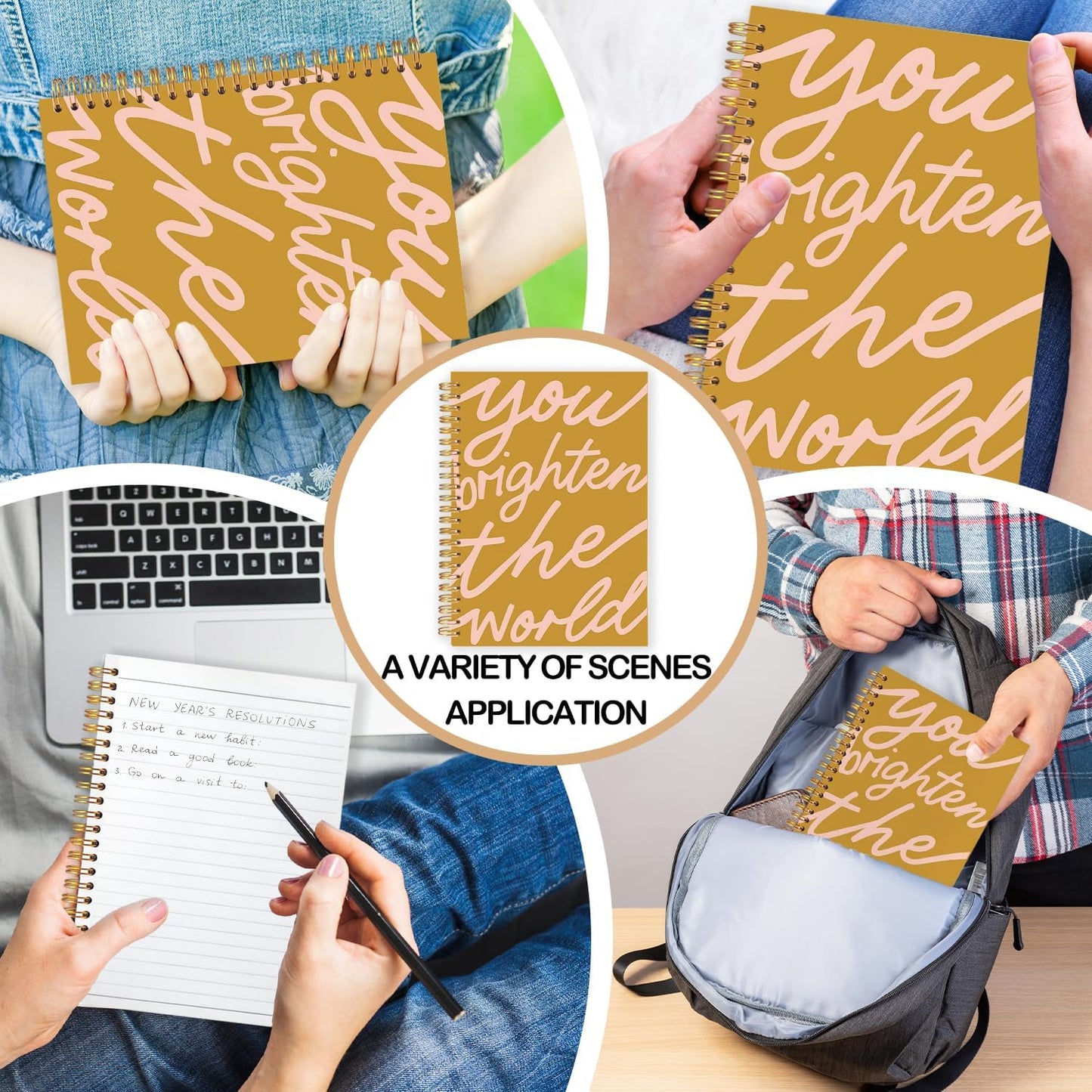 Inspirational Spiral Journal Notebook 5.5x8.3in, You Brighten the World,Positive Gifts for Women, Affirmation Journal for Women, Motivational Hardcover Notebook