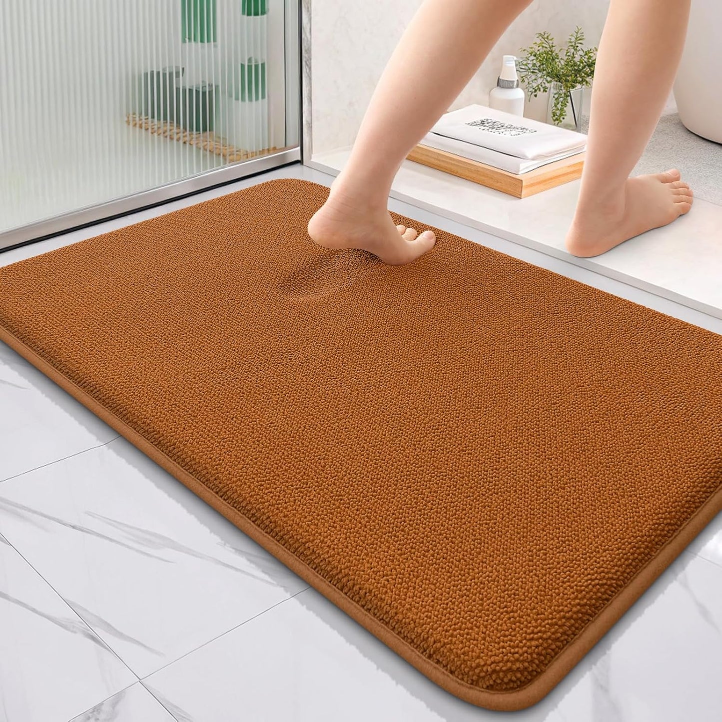 OLANLY Thick Memory Foam Bath Mat Rug 36x24, Extra Soft Absorbent Bathroom Rug, Quick Dry Bath Mats, Non-Slip, Machine Washable Carpet for Bathroom, Tub and Shower, Home Decor Accessories, Ochre