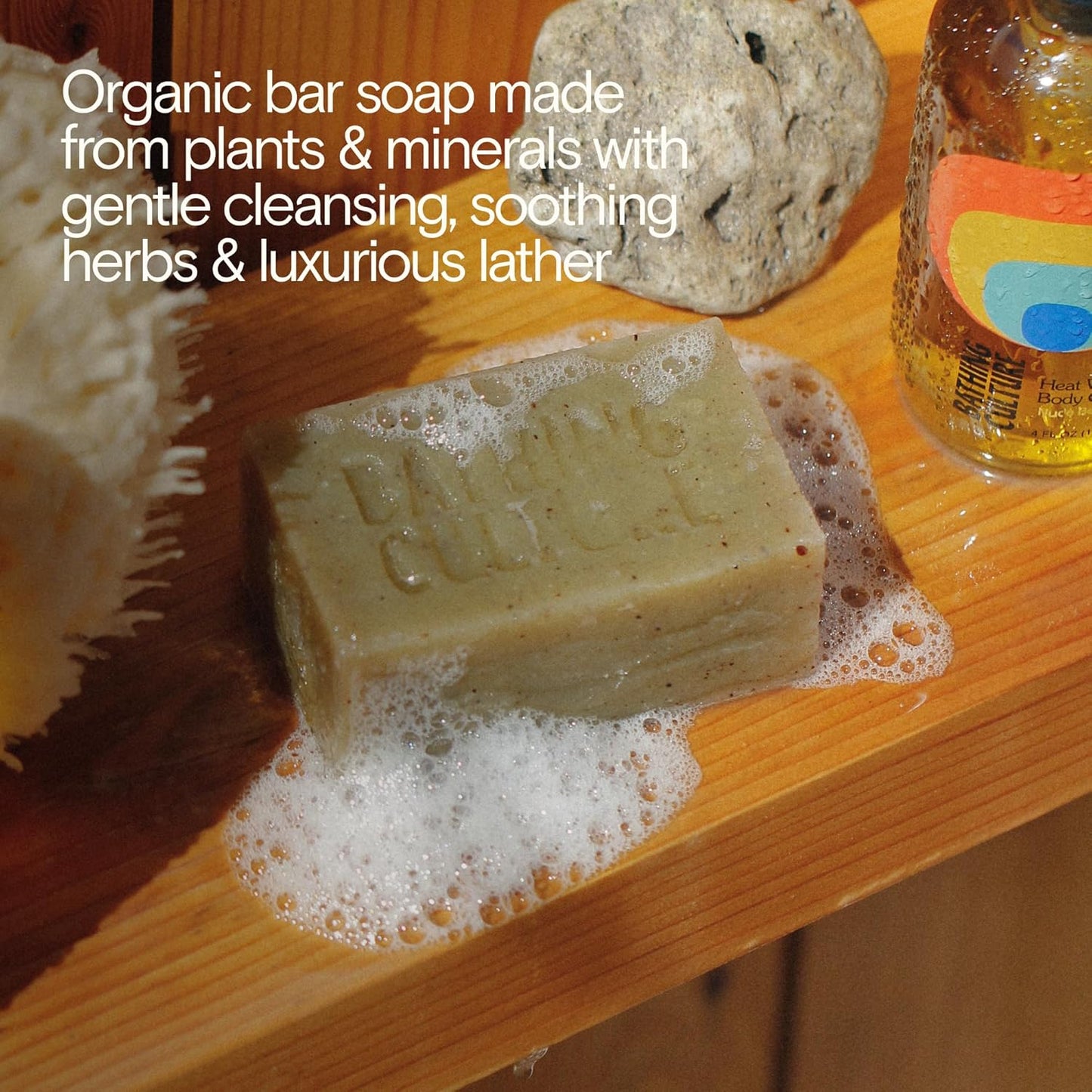 Bathing Culture, Natural Organic Soap Bar for Body, Exfoliating Bar Soap, Infused with Chlorella, Comfrey Root & Aloe, Natural, Biodegradable, Sustainable, Vegan Personal Care, 4.58 oz, 127 g