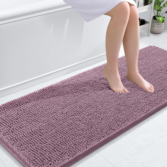 OLANLY Bathroom Rugs 59x24, Extra Soft Absorbent Chenille Bath Rugs, Rubber Backing Quick Dry, Machine Washable Bath Mats for Bathroom Floor, Tub and Shower, Home Decor Accessories, Deep Plum