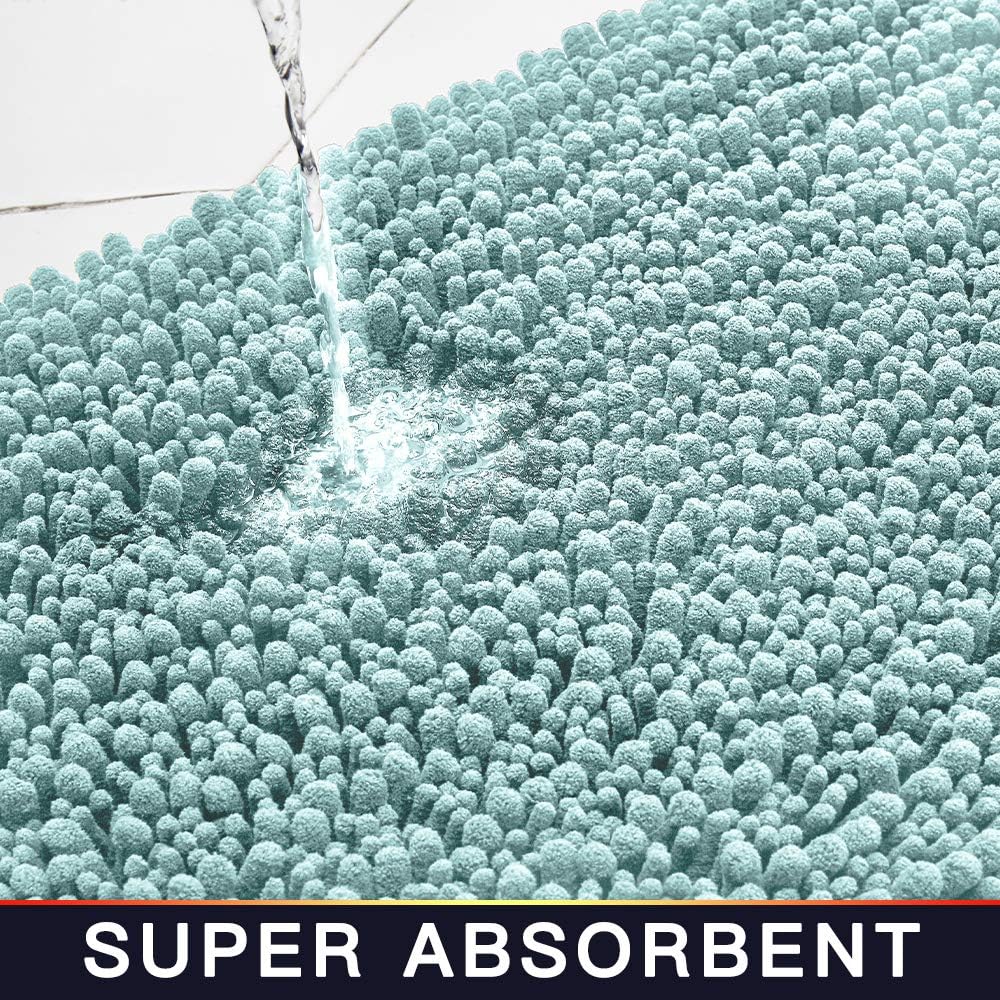 Walensee Bathroom Rug 2 Pieces Set Non Slip Bath Mat (20"x32" Plus 20"x32" spa Blue) Water Absorbent Super Soft Shaggy Chenille Machine Washable Dry Extra Thick Perfect Carpet for Shower Floor