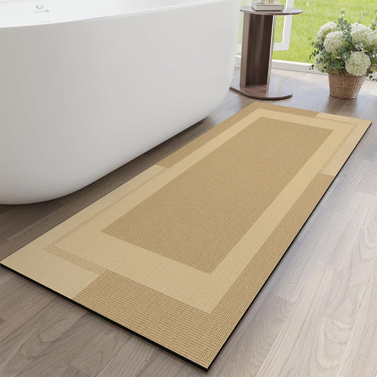 Non Slip Long Bathroom Runner Rug Bath Mat, Rubber Backing Ultra Thin Bathroom Rugs Fit Under Door Quick Dry Super Absorbent Washable Shower Mat for Bathtub Sink Floor, Brown 17"x59"
