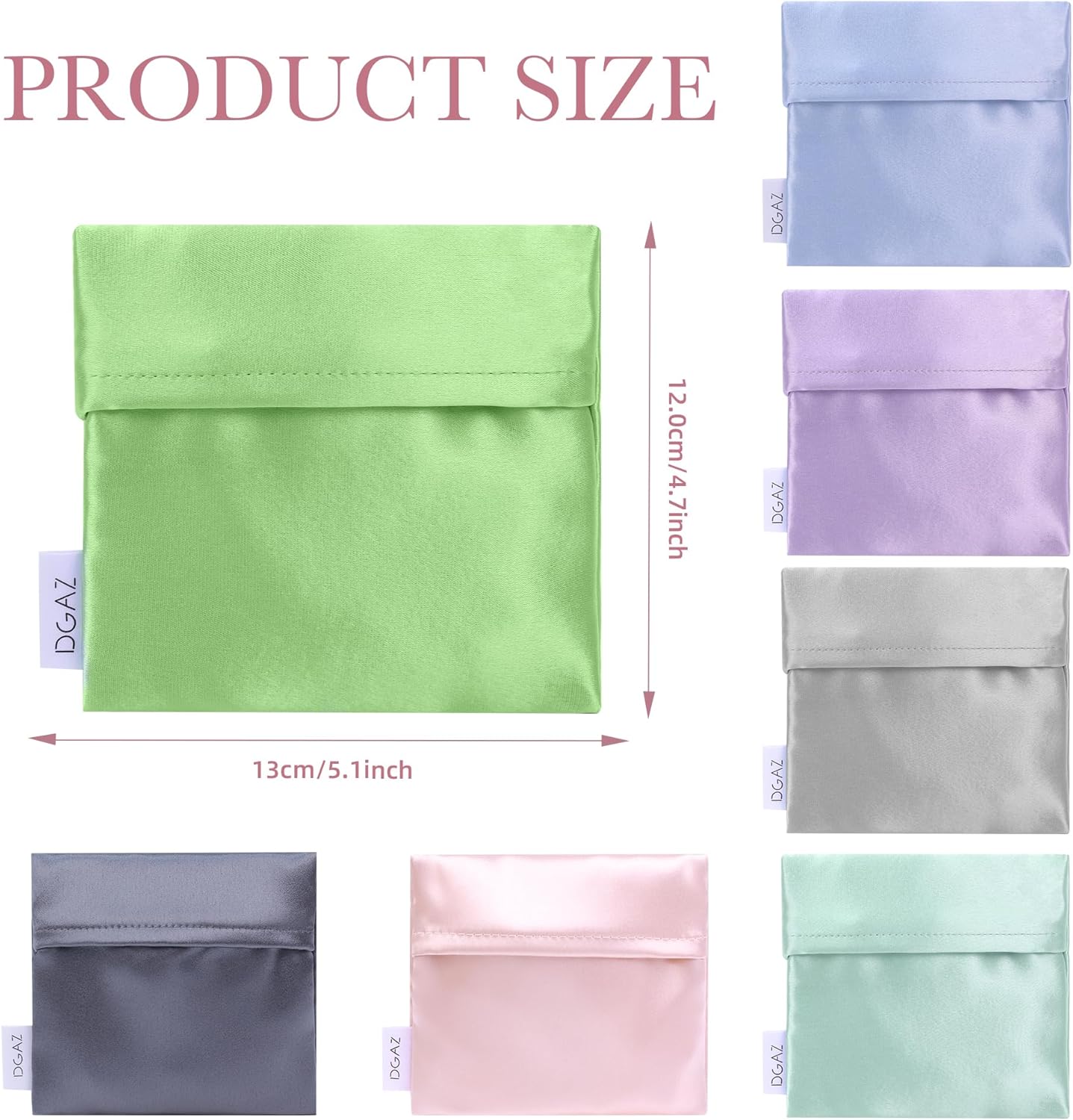 DGAZ Silk Sanitary Napkin Storage Bag, Period Bag for Teen Aged Girls, Portable Period Bag for Panty Liners/Menstrual Cup/Small Tampons，Mini Makeup Bag for Purse(Vert Criquet)