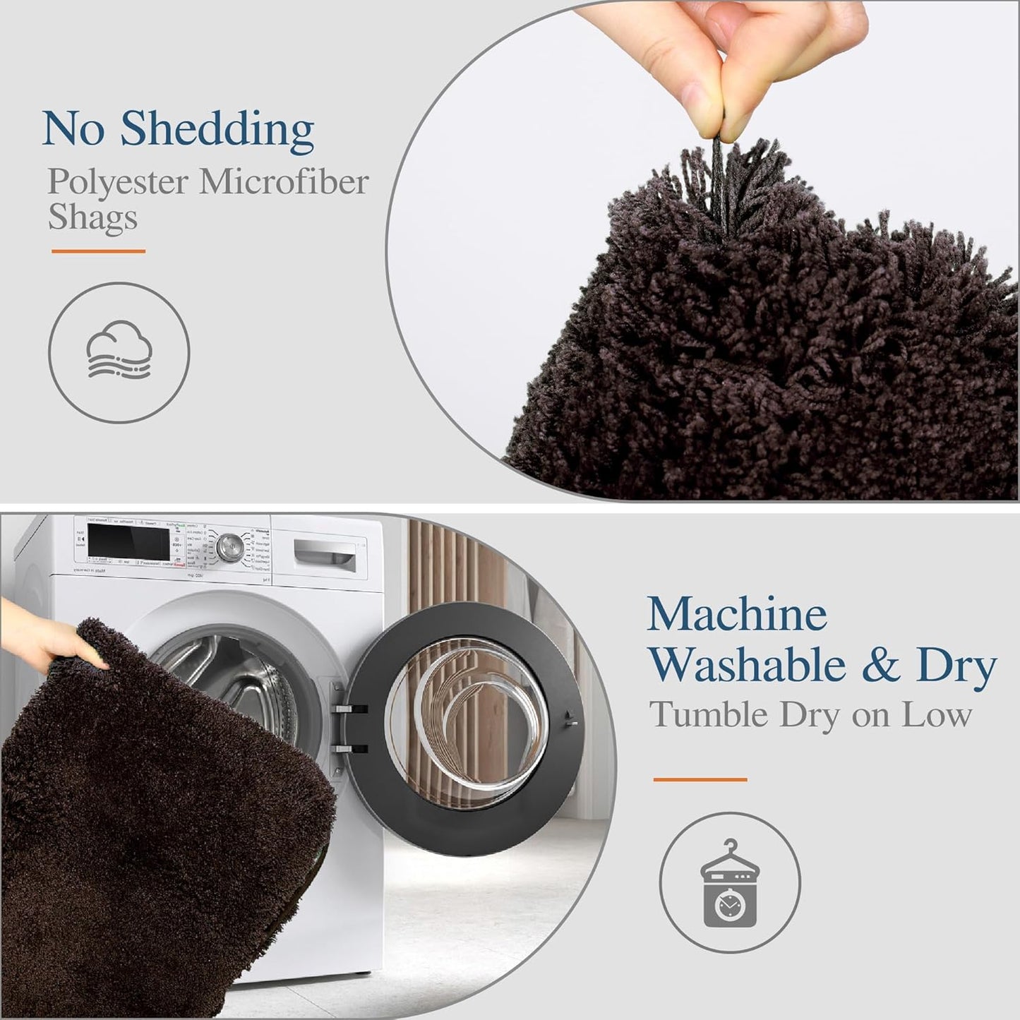 Walensee Contour Rug (20x24, Brown) Non Slip Bath Mat, Soft Microfiber Shaggy Mat, Machine Washable U Shape Toilet Rug