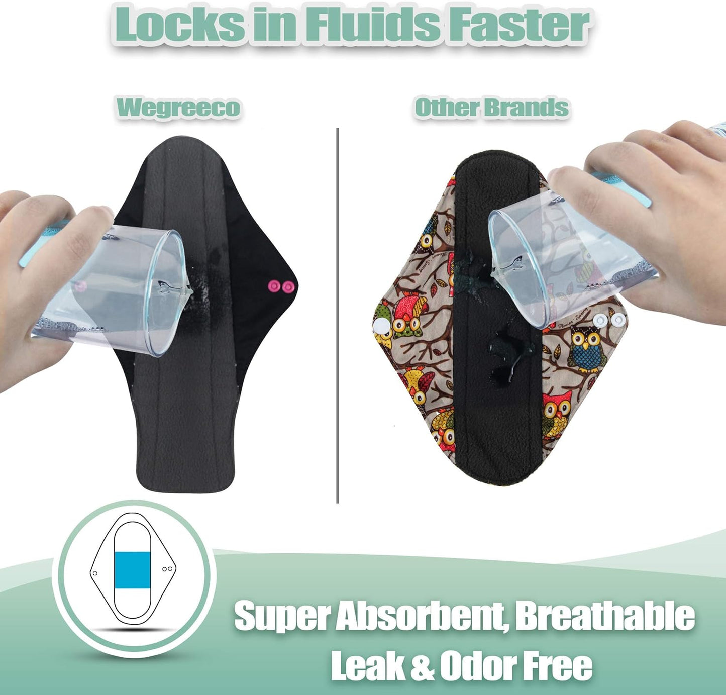 wegreeco Reusable Menstrual Pads - Reusable Sanitary Pads | Reusable Panty Liners | Soft Cloth Menstrual Pads - 6 Pack with 1 Cloth Mini Wet Bag (X-Large, Black)