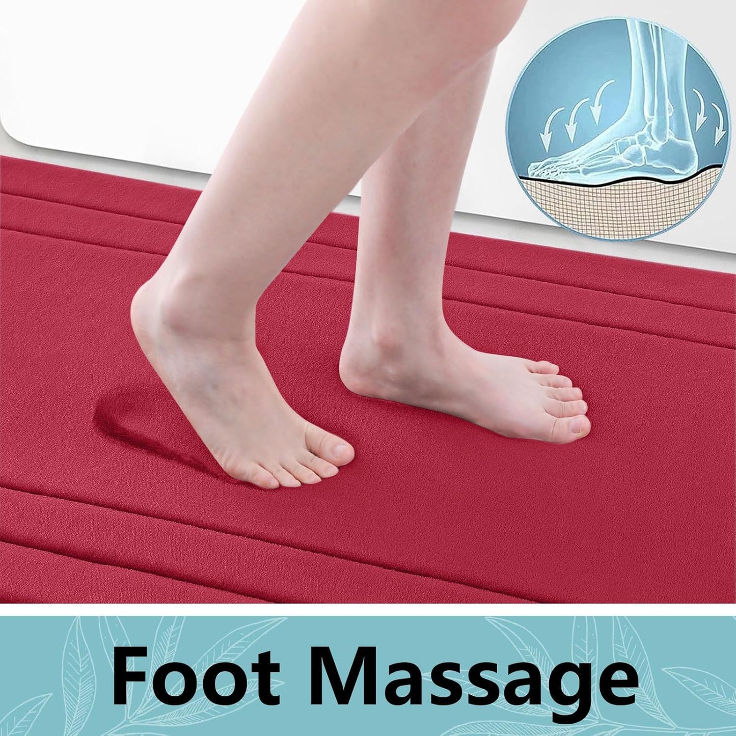 Arotive Memory Foam Bathroom Rug Mat 44x24, Ultra Soft and Absorbent Bath Mat, Machine Wash Dry, Comfortable Bath Rug Carpet for Bathroom Floor, Tub and Shower, Red