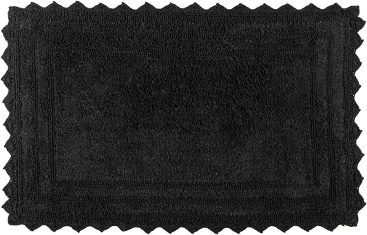 RAJRANG Black Cotton Bath Mat | Rectangle 34x21 Inches Soft Reversible Boho Rug with Crochet Detailing for Bathroom, Kitchen, or Spa | Absorbent and Washable Floor Mat