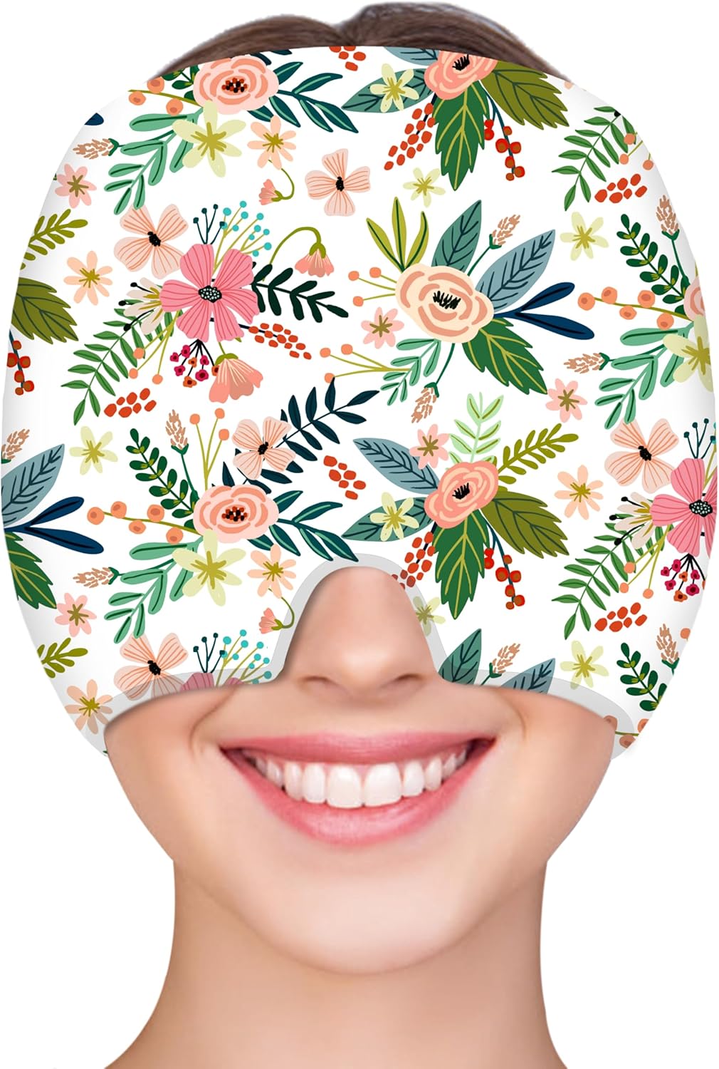 ZNÖCUETÖD Migraine Headache Relief Cap Hat, Head ice Pack Wrap Cooling Gel Ice Beanie Cold Cap Hot/Cold Compress Therapy for Sinus, Stress, Tension, Head Pain Relief - Reusable Men & Women (White)