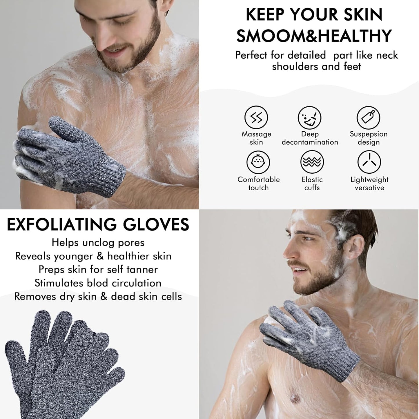 Yiclick Heavy Exfoliating Gloves, Exfoliating Body Scrubber for Bath Shower Exfoliation, Body Scrub Exfoliator for Dead Skin Remover, Exfoliate Sponge Loofah Washcloth Mitt Men Women