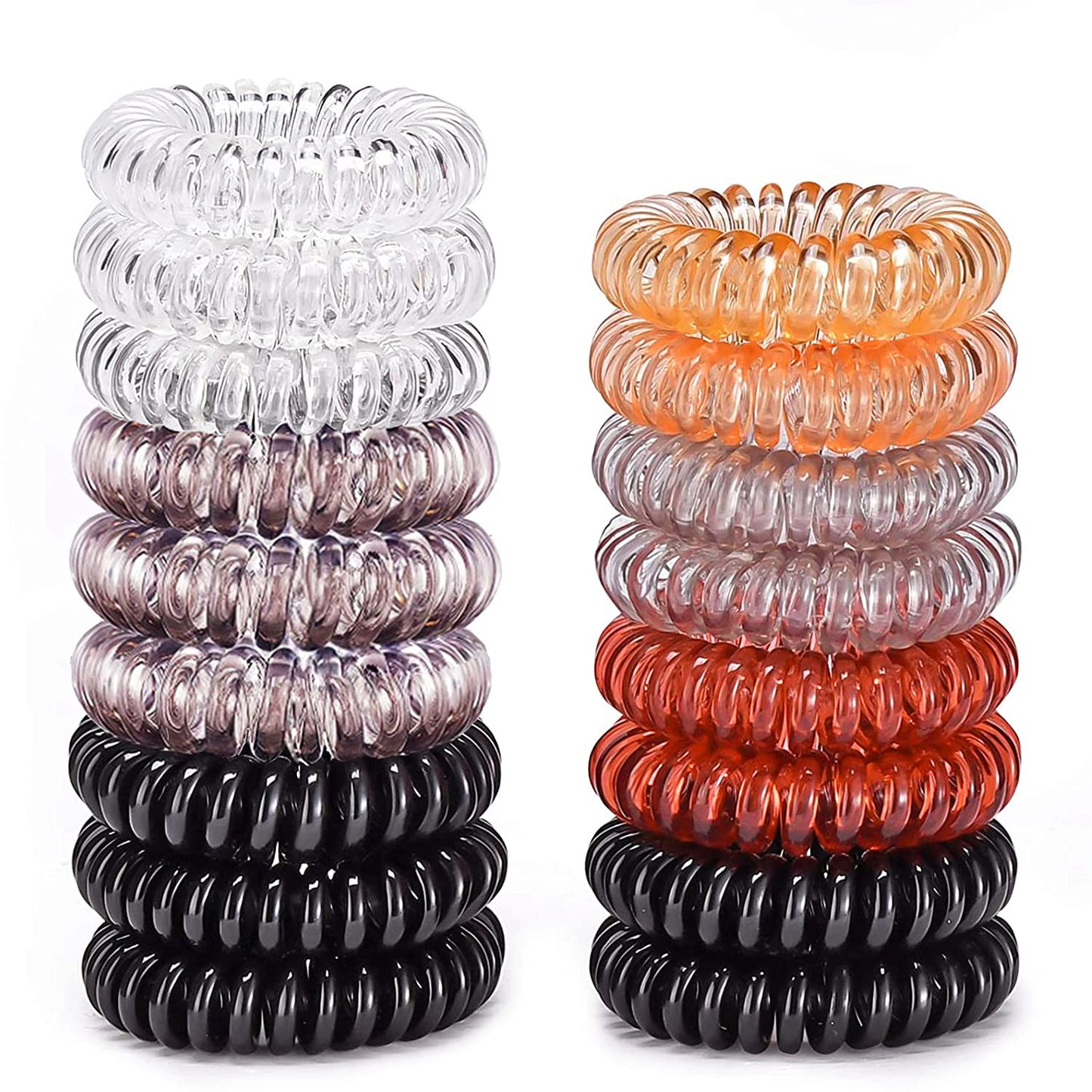 Hair Ties, 17 Pack Spiral Coils for Thick and Thin Hair - No Crease Ponytail Holders for Women and Children