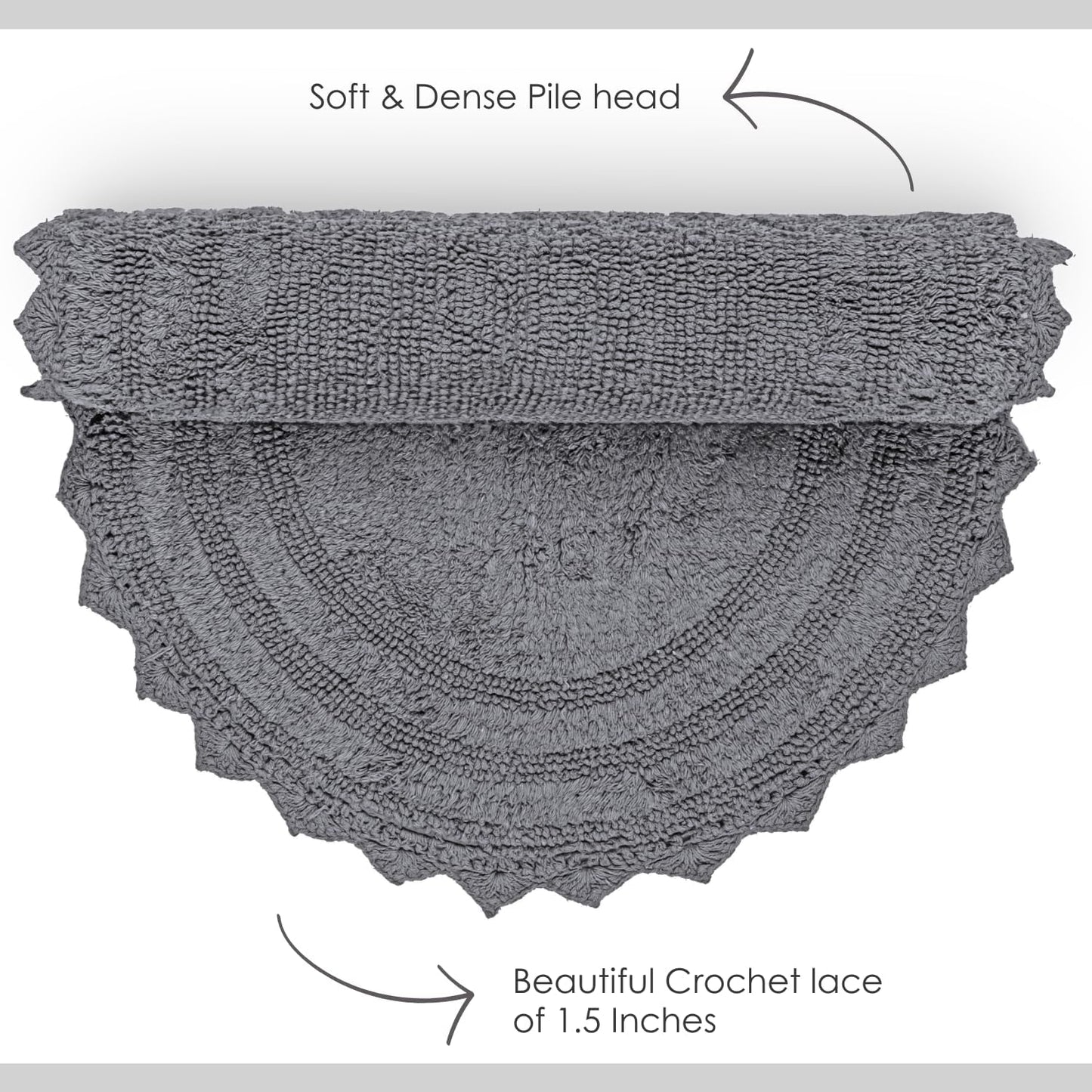 RAJRANG Grey Oval Crochet Bath Rug | 24x17 Inches Cotton Reversible Mat for Bathroom, Kitchen or Spa | Soft, Absorbent, Boho-Inspired Home Accent