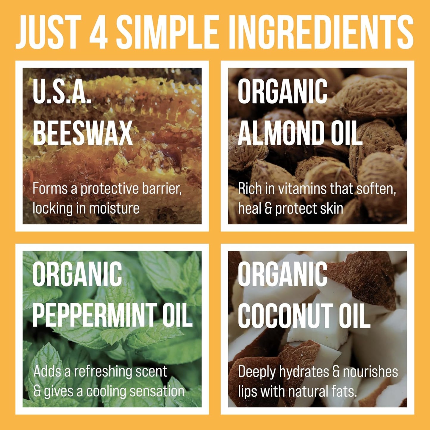 Dooey's Bees All Natural Handmade Beeswax Based 4 Ingredient Lip Balm, Peppermint 4 Count