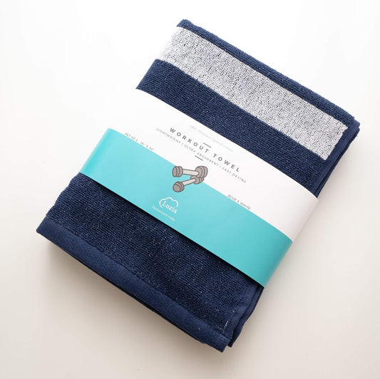 Luzia Striped Workout Towel for Sweat (Pack of 2) - Premium Quality 100% Turkish Cotton - Lightweight and Super Absorbent for Exercise, Sports, Workout, Fitness, Gym, Yoga, Running (Blue)