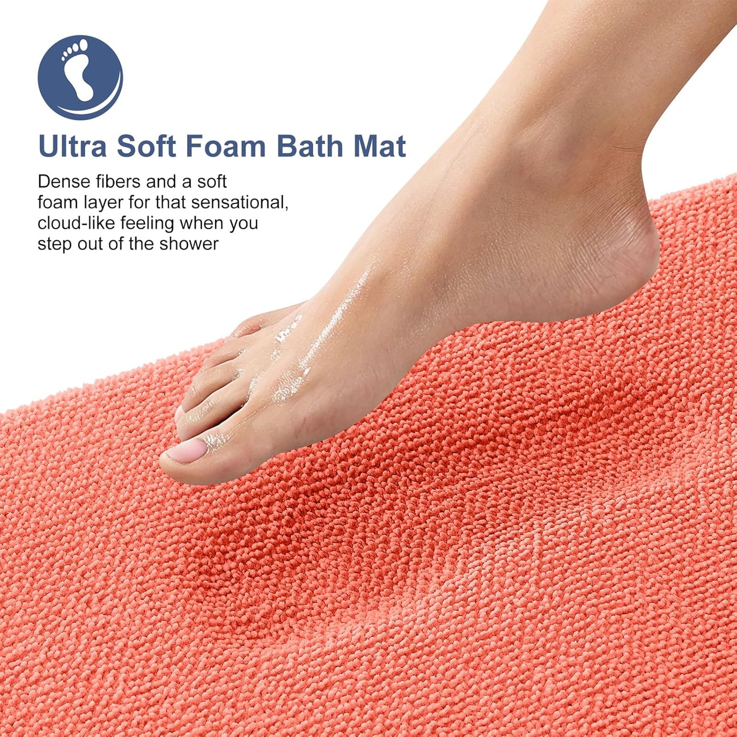 OLANLY Thick Memory Foam Bath Mat Rug 30x20, Extra Soft Absorbent Bathroom Rug, Quick Dry Bath Mats, Non-Slip, Machine Washable Carpet for Bathroom, Tub and Shower, Home Decor Accessories, Coral