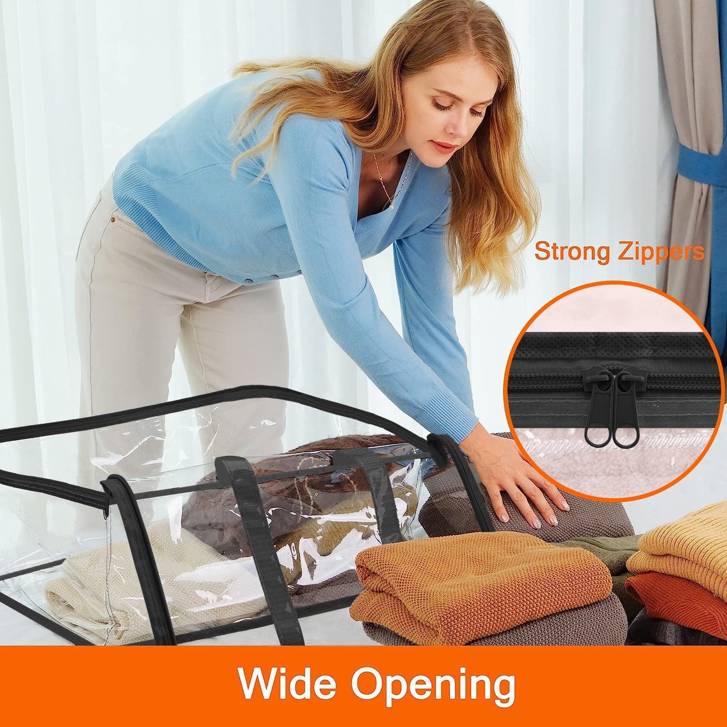 Vieshful 3 Pack 40L+60L+90L Clear Clothes Storage Bag, Zippered Closet Organizer, Plastic Storage Containers Moving bags for Comforter, Blanket, Bedding, Duvet, Toys