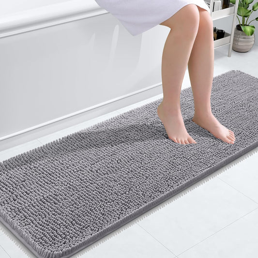 OLANLY Bathroom Rugs 59x20, Extra Soft Absorbent Chenille Bath Rugs, Rubber Backing Quick Dry, Machine Washable Bath Mats for Bathroom Floor, Tub and Shower, Home Decor Accessories, Grey