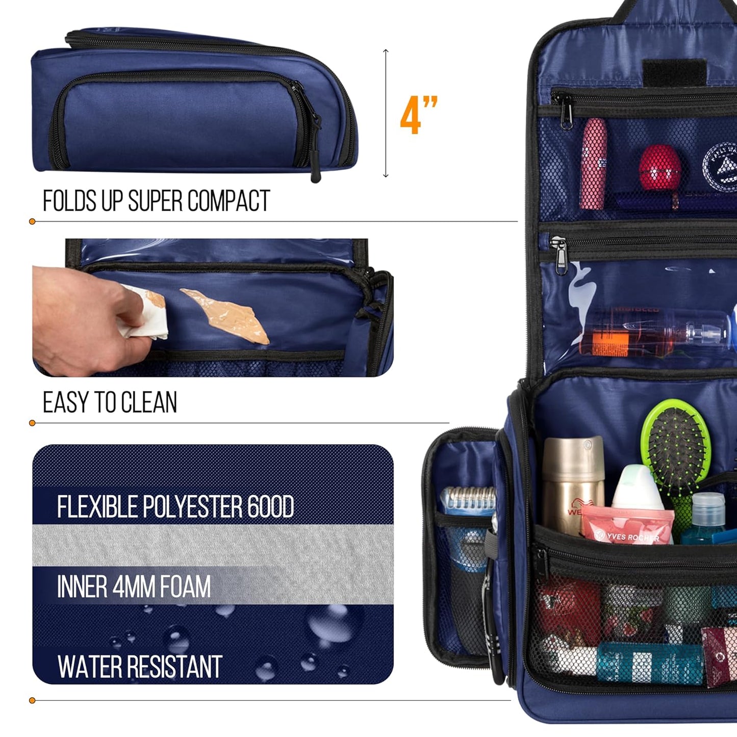 Travel Toiletry Bag for Men and Women - (10.6”x10.6”x3.2”) Large Hanging Toiletry Organizer - Waterproof Hygiene Bag with Metal XXL Swivel Hook, with Sturdy Zippers and 19 Compartments for Toiletries