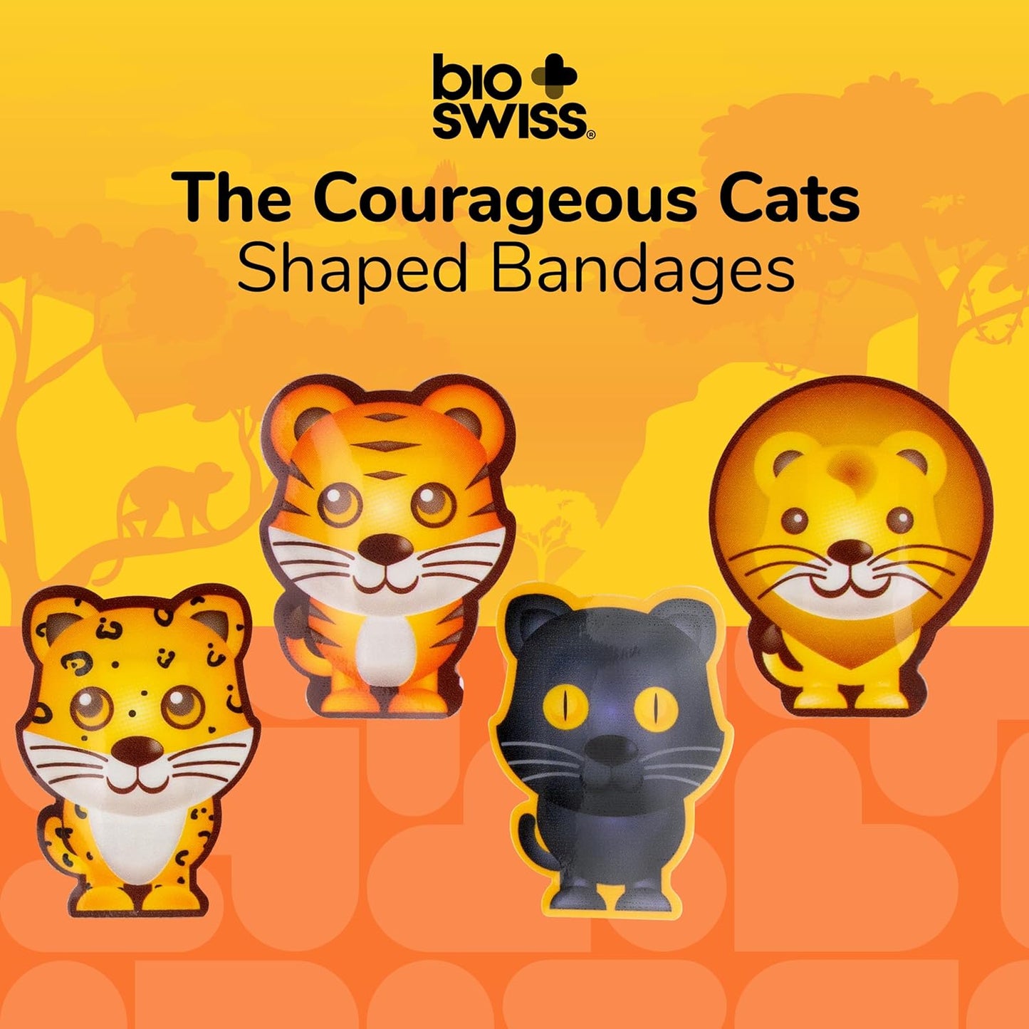 BioSwiss Kids Bandages, Courageous Cats Shaped Self Adhesive Bandage Set, Latex Free, Sterile Wound Care, 24 Count