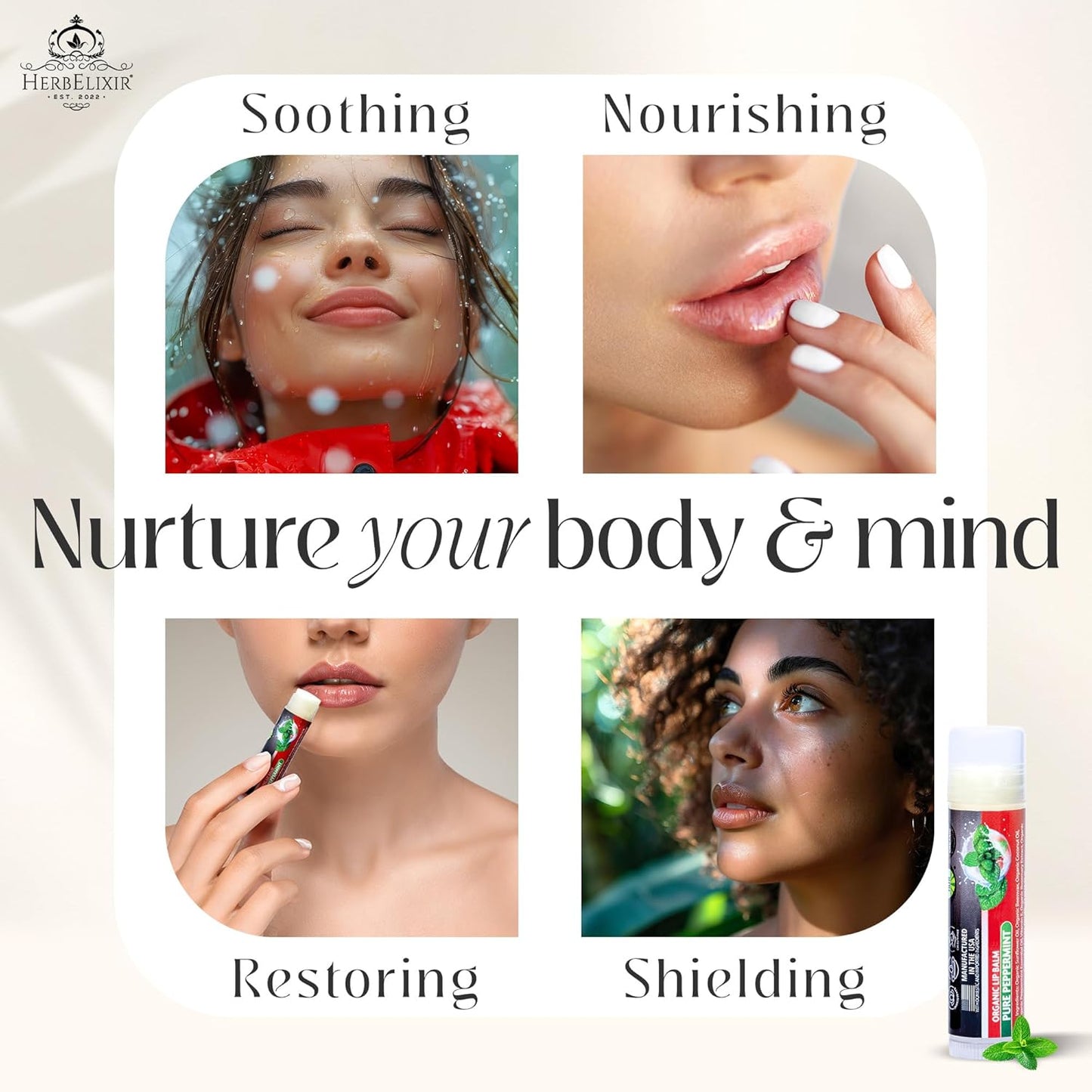 Organic Peppermint Lip Balm 3 Pack | Moisturizing Mint Chapstick for Dry, Chapped Lips | For Men and Women