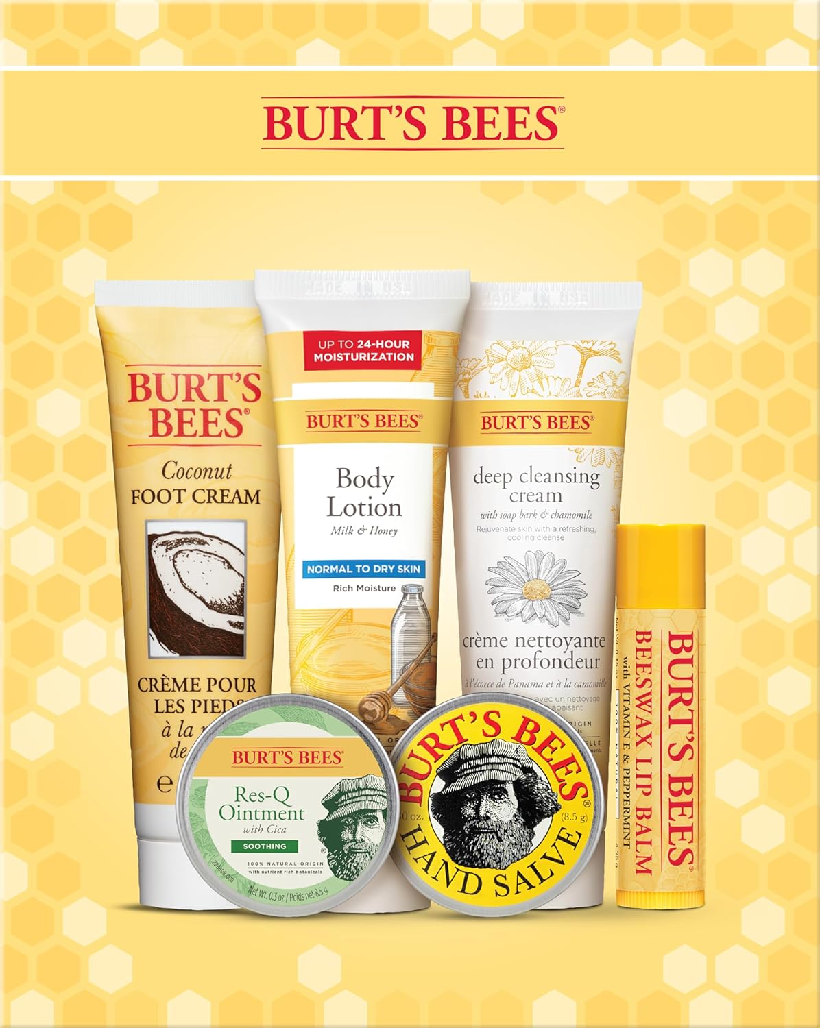 Burt's Bees Gifts Ideas - Timeless Minis Set, 6 Products - Beeswax Lip Balm, Coconut Foot Cream, Honey Body Lotion, Deep Cleansing Cream, Res-Q Ointment & Hand Salve
