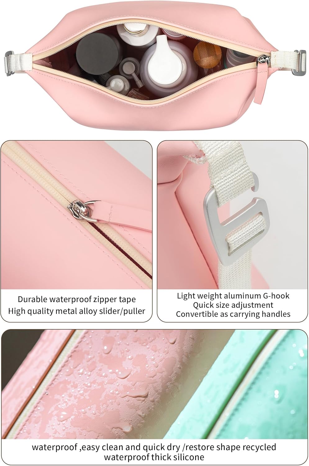 6"x 11" 6L Large Silicone Toiletry Bag,Waterproof Leakproof Foldable Travel Organizer,Dopp Kit Alternative for Men & Women,Pink