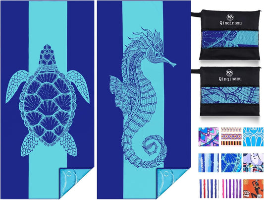 2 Pack Microfiber Lightweight Beach Towel 71"x32" Oversized Extra Large Thin Sand Free Towels Travel Swim Pool Yoga Gym Camping for Adults Women Men Beach Essentials Accessories Vacation Gift