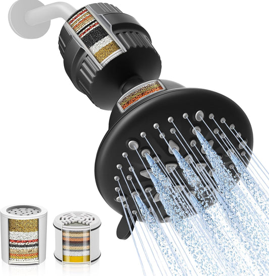 Cobbe Luxury Double Filtered Shower Head, High Output 16+20 Stages – 99% REMOVAL Shower Filters for Hard Water Removes Chlorine and Harmful Substances, 7-Model Setting Spray, Black