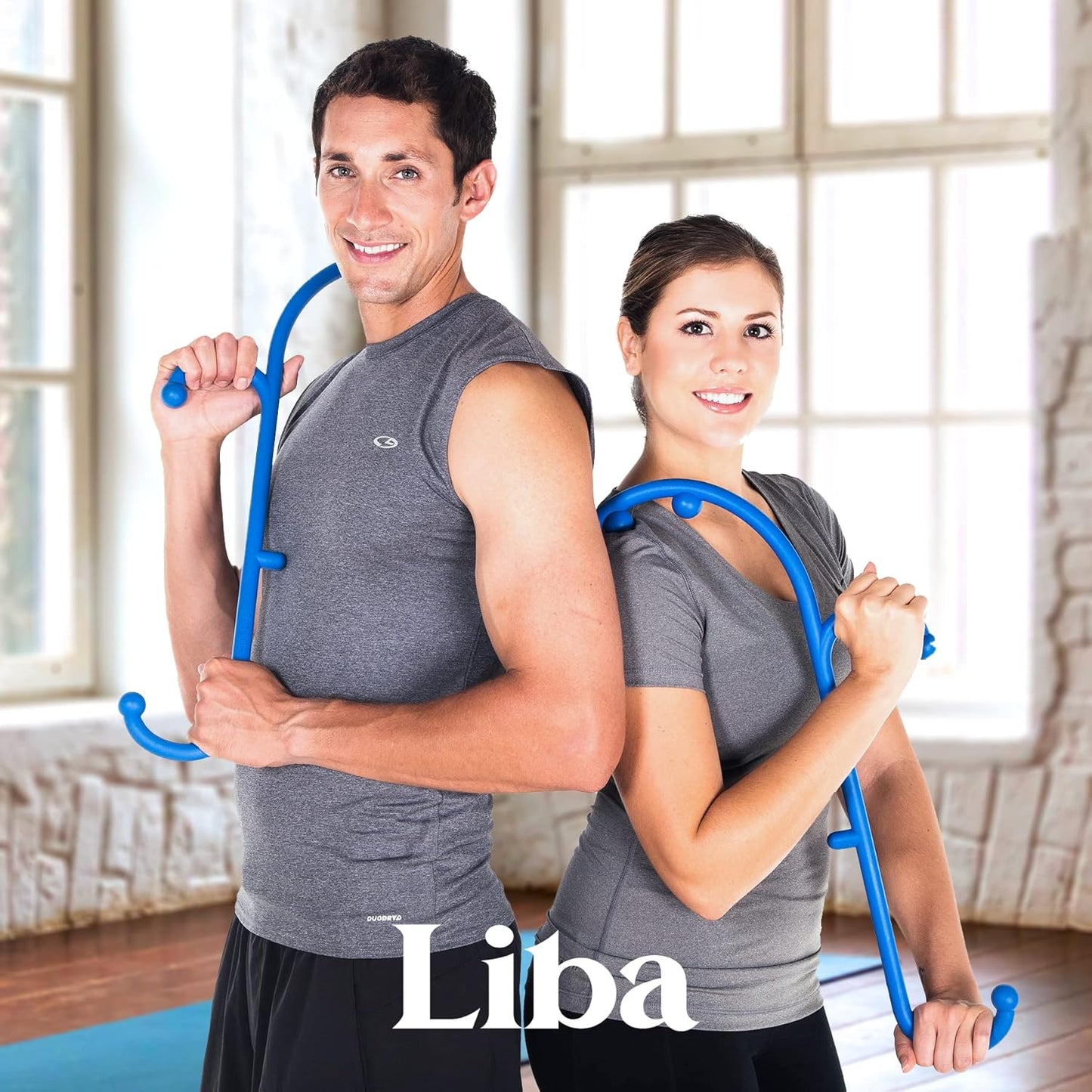 LiBa Back and Neck Massager - Trigger Point Massage Tools for Pain Relief and Manual Massage Hook Therapy Handheld Back Neck Shoulder Massager Blue - 2-Pack Gift for Women & Men