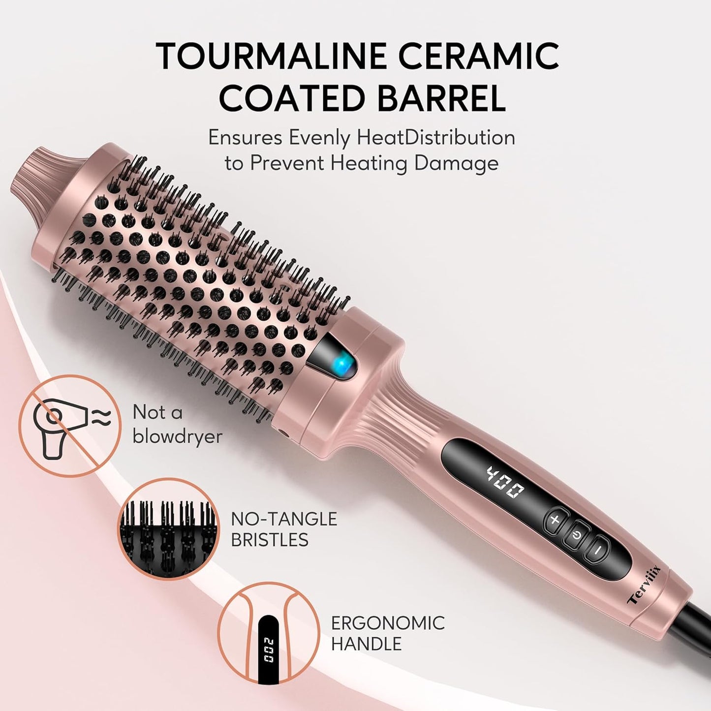 Terviiix 1.77 Inch Thermal Brush, Double MCH Ceramic Hot Brush Tourmaline Ionic 2 in 1 Heated Hair Curling Wand, Digital Display 9 Temperatures Curling Iron Dual Voltage for Long Hair