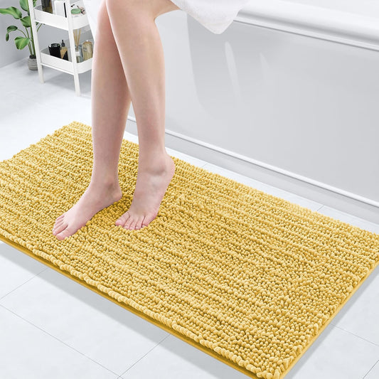 Arotive Luxury Chenille Bathroom Rug Mat, Extra Soft Thick Absorbent Shaggy Bath Rugs, Non-Slip Machine Wash Dry, Plush Bath Mats for Bathroom, Shower and Tub, 47x17, Yellow