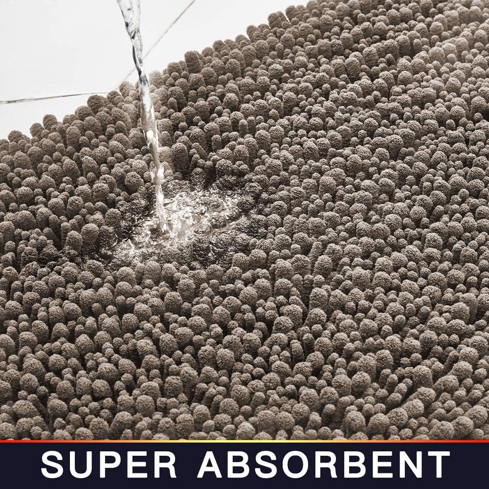 Walensee Bathroom Contour Rug Non Slip Toilet U Shaped Bath Mat (20x24, Taupe) Water Absorbent Super Soft Shaggy Chenille Machine Washable Dry Extra Thick Perfect Absorbant Best Plush Carpet